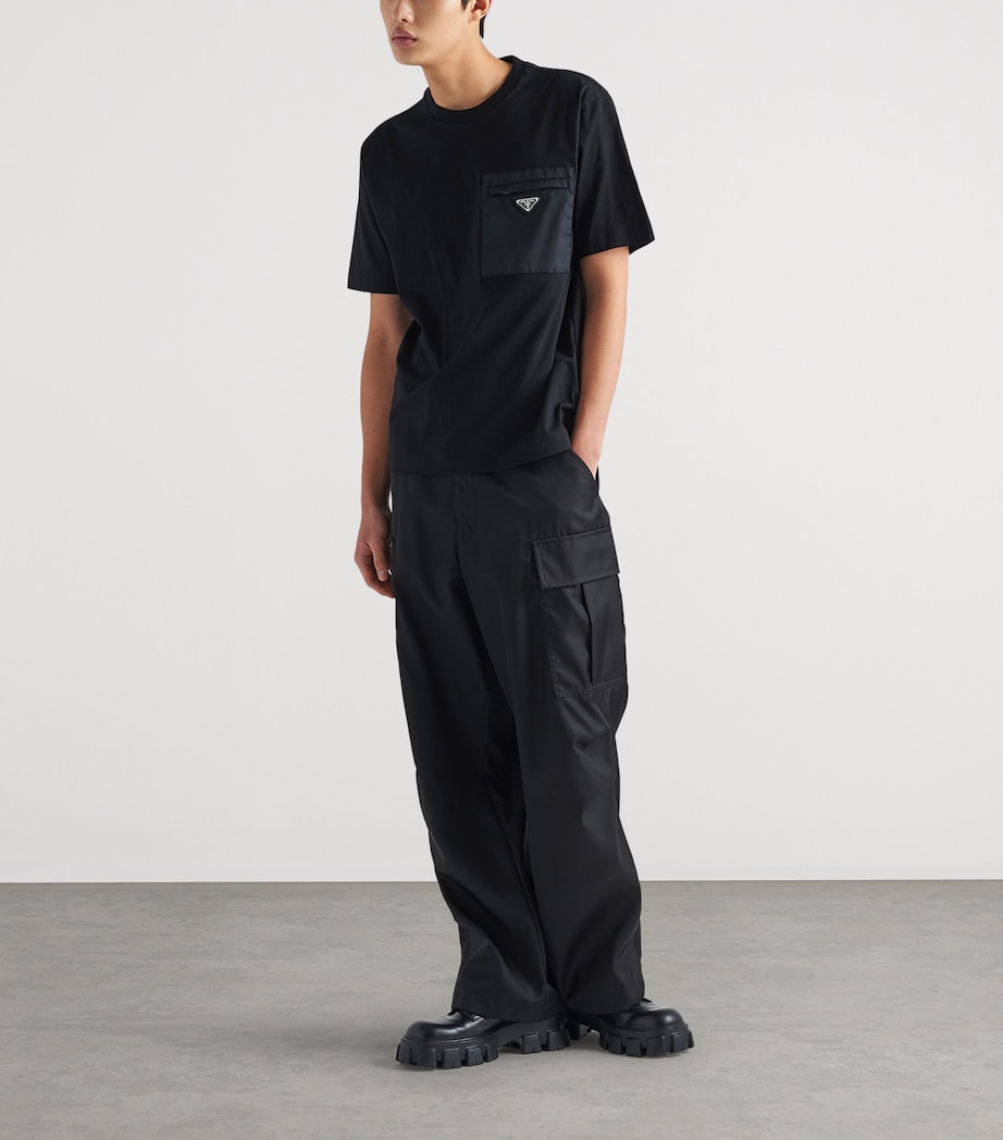 Prada Mens Cotton and Re-Nylon Pocket T-Shirt Black Image 2