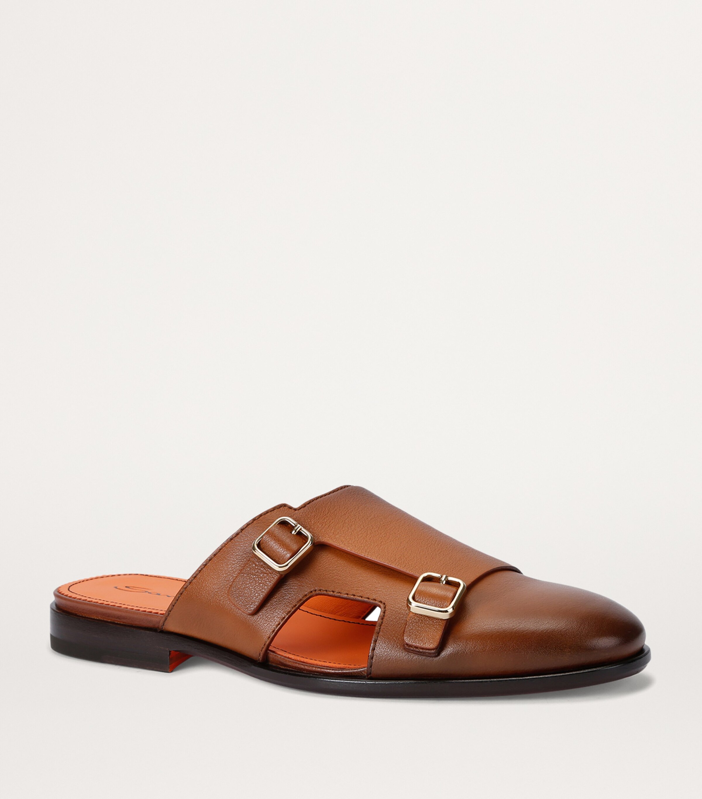 Santoni Leather Monk Slippers Mid Brown Image 3