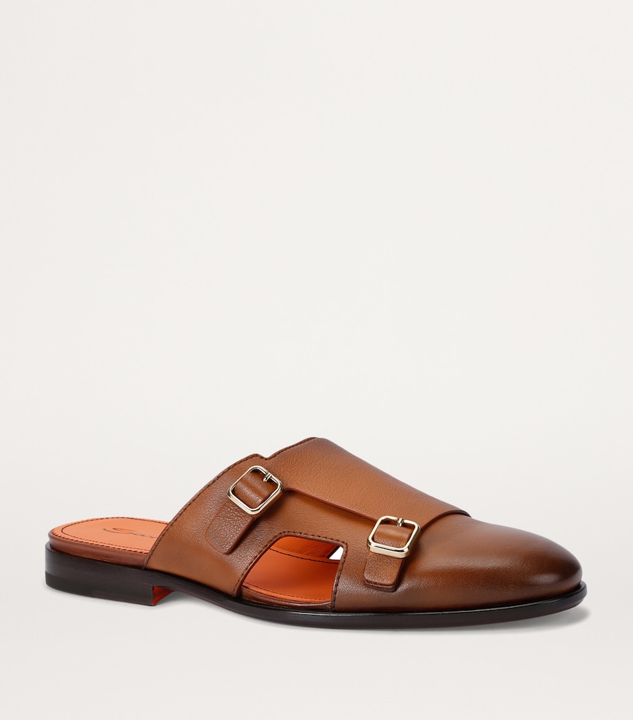 Santoni Leather Monk Slippers Mid Brown Image 3