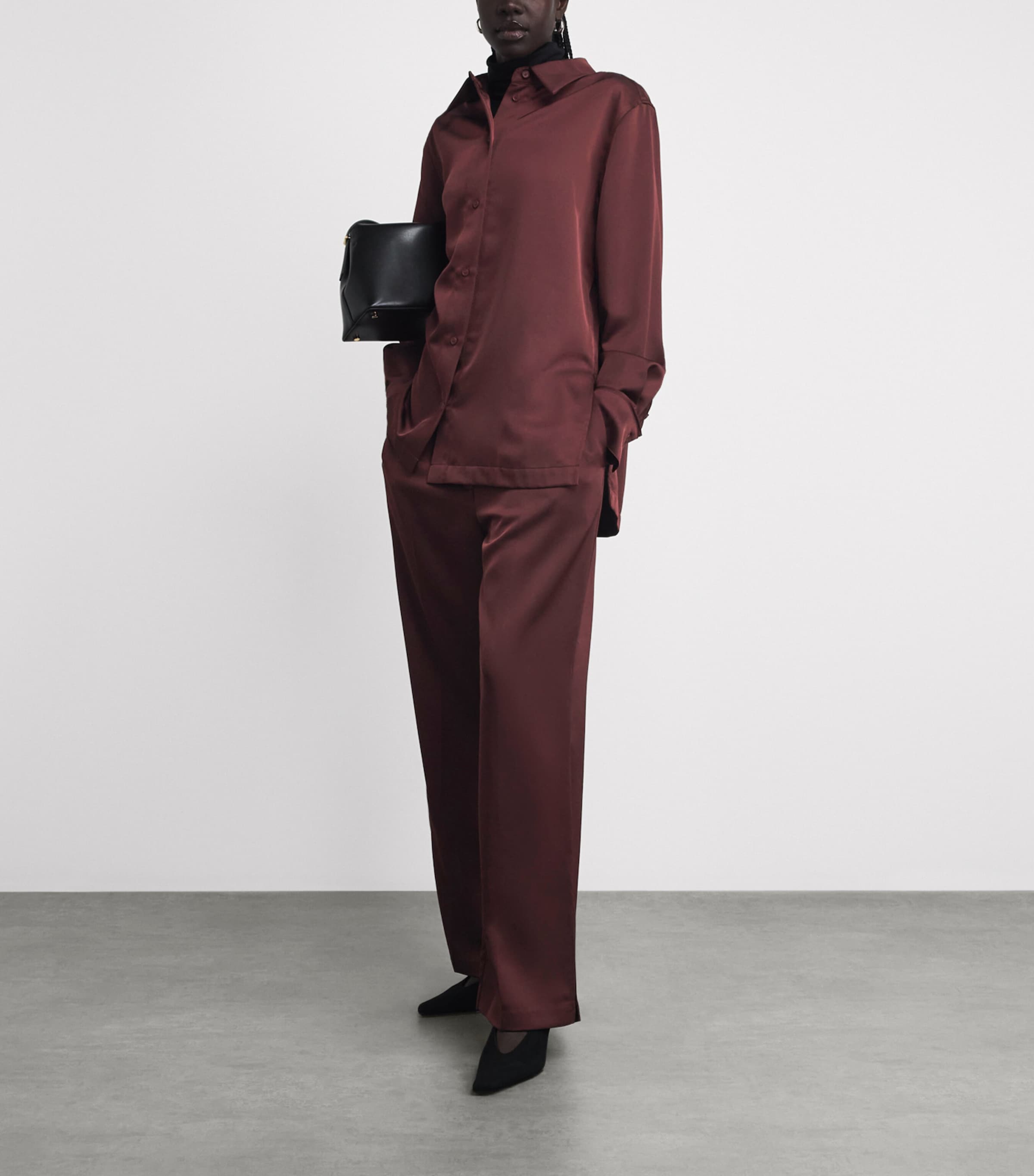 CAMILLA AND MARC Womens Satin Ground Shirt Burgundy Image 2