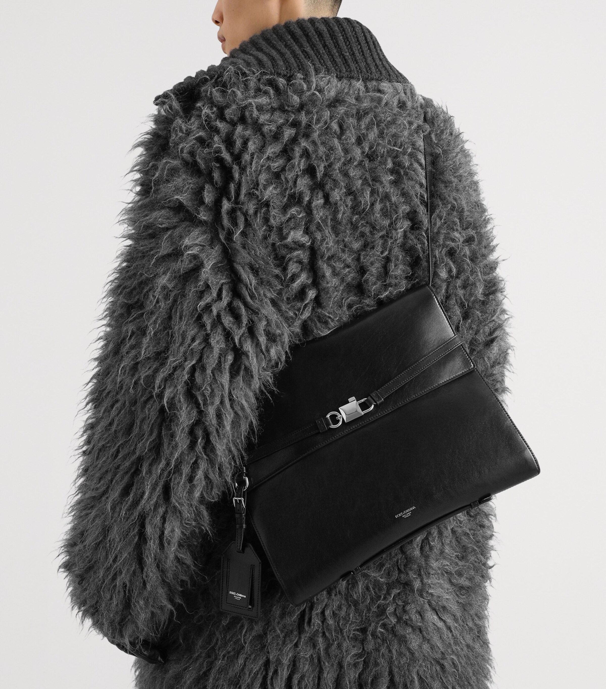 Dolce&Gabbana Leather Clip-Lock Messenger Bag Black Image 7