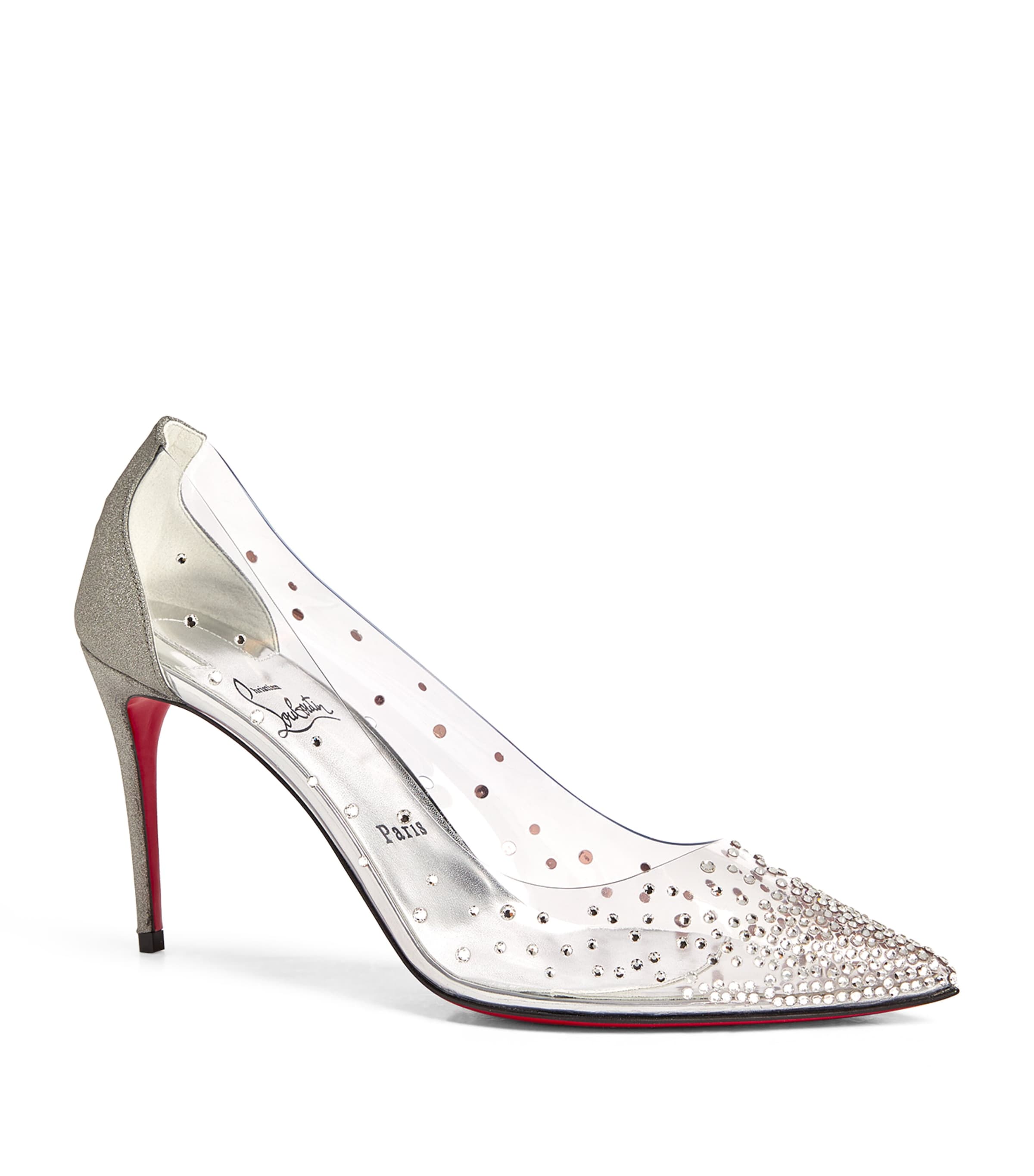 Shop Christian Louboutin Degrastrass Embellished Pvc-leather Pumps 85 In Silver