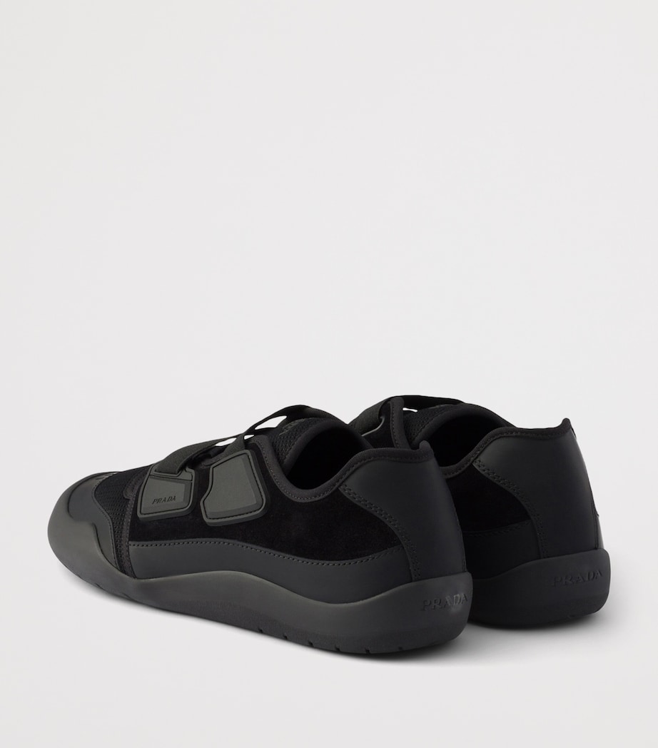 Prada Leather-Mesh Speedrock Sneakers Black Image 4