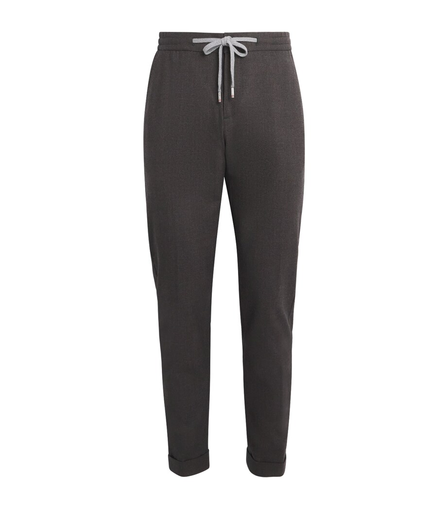 Wool Micro-Check Drawstring Trousers 08 - BROWN PLAID Image 1