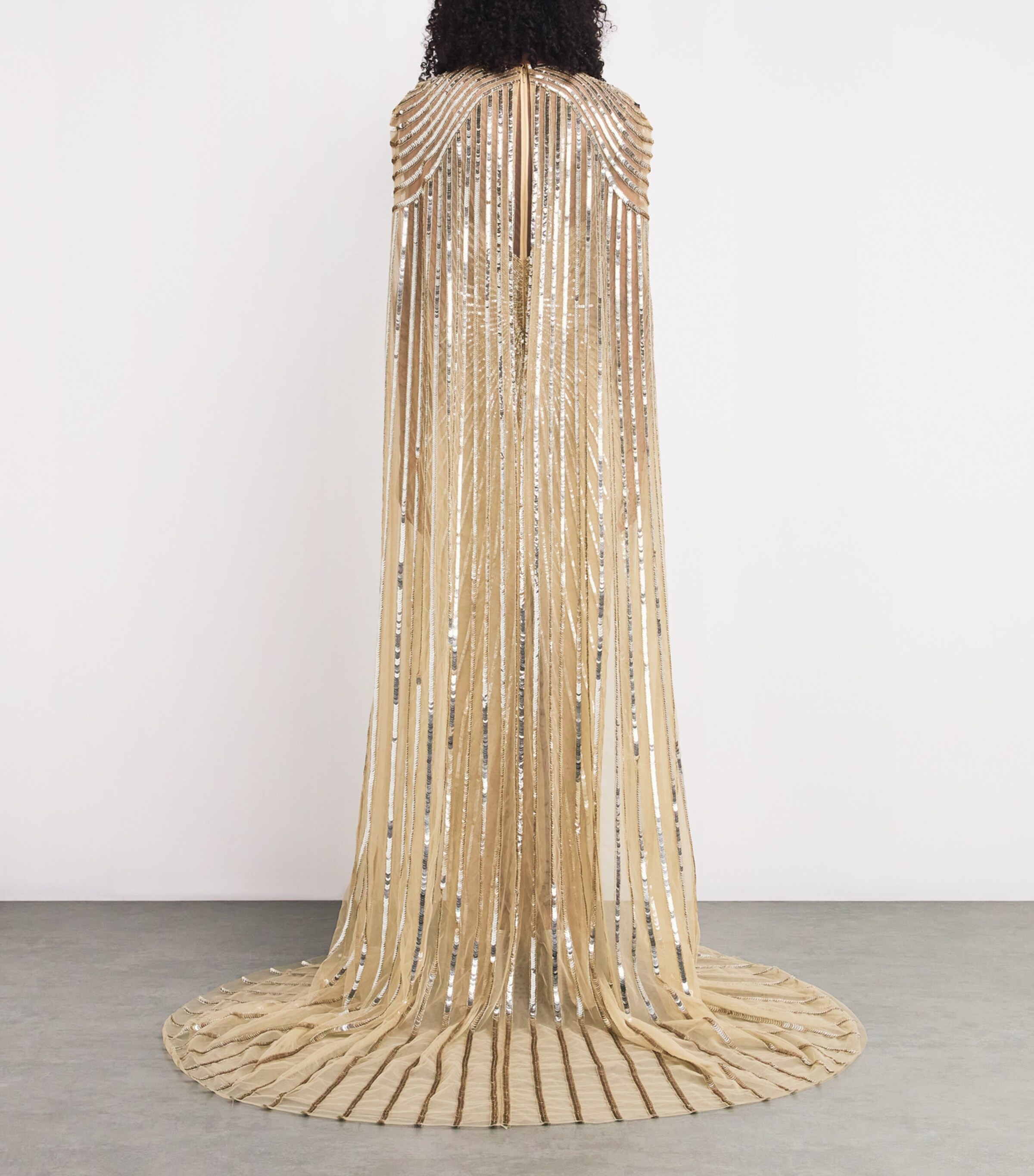 Tulle Embroidered Cape Gown GOLD Image 3