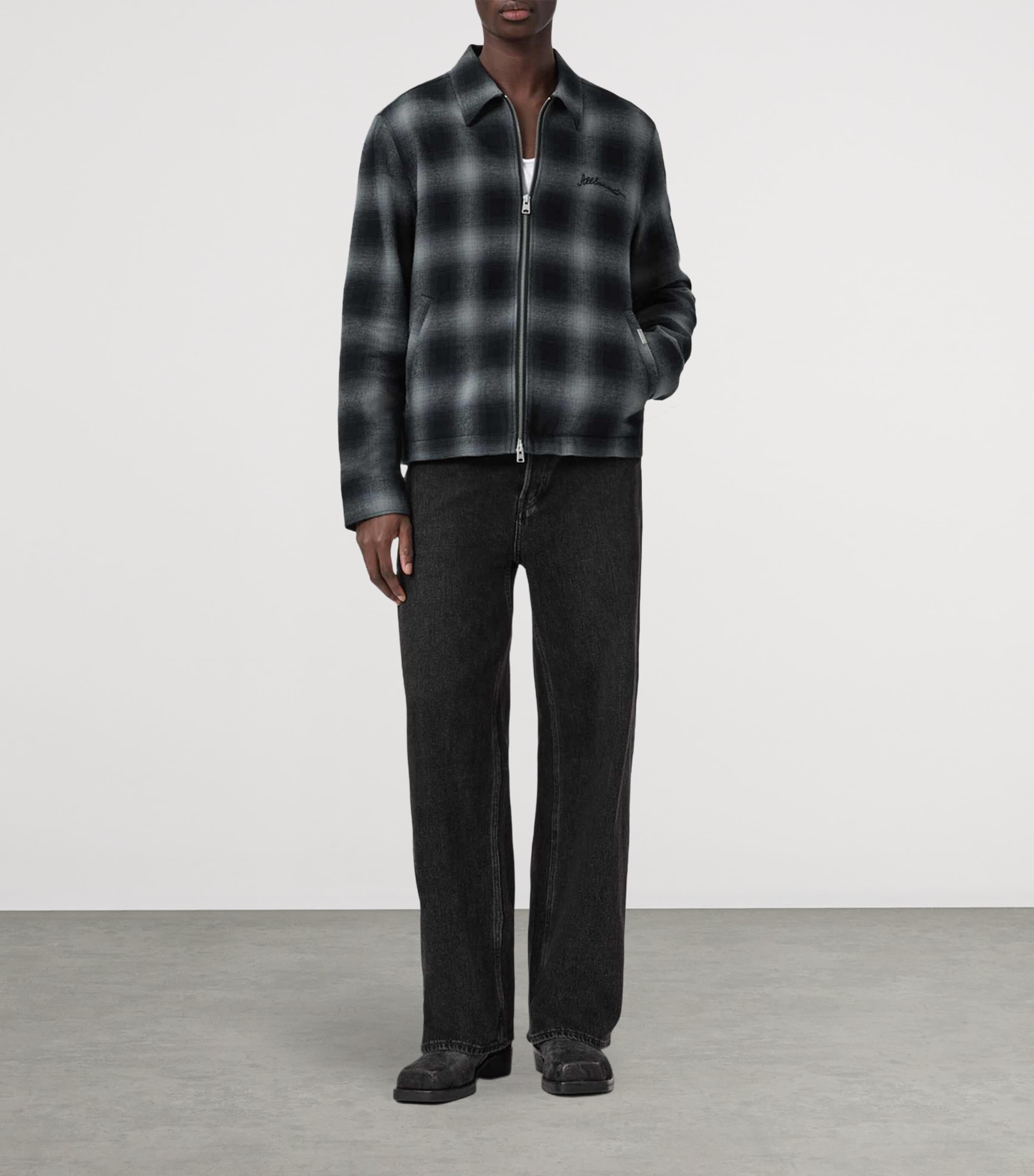 AllSaints Mens Organic Cotton Check Kapi Overshirt Slatewash Blue Image 2