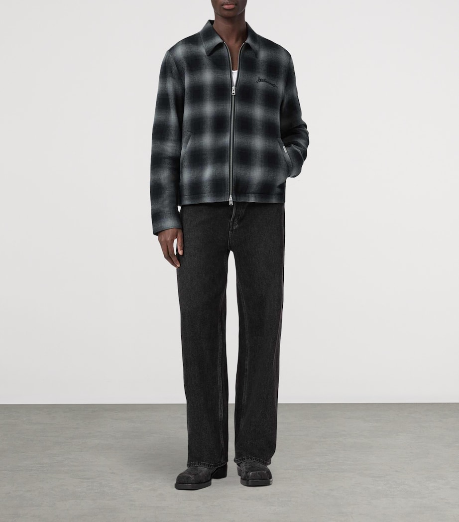 AllSaints Mens Organic Cotton Check Kapi Overshirt Slatewash Blue Image 2