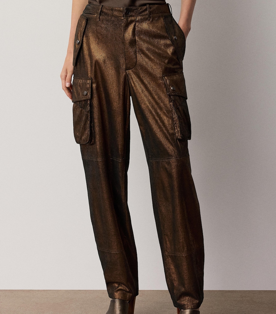 Ralph Lauren Collection Womens Metallic Leather Vaughn Cargo Trousers Bronze Image 3