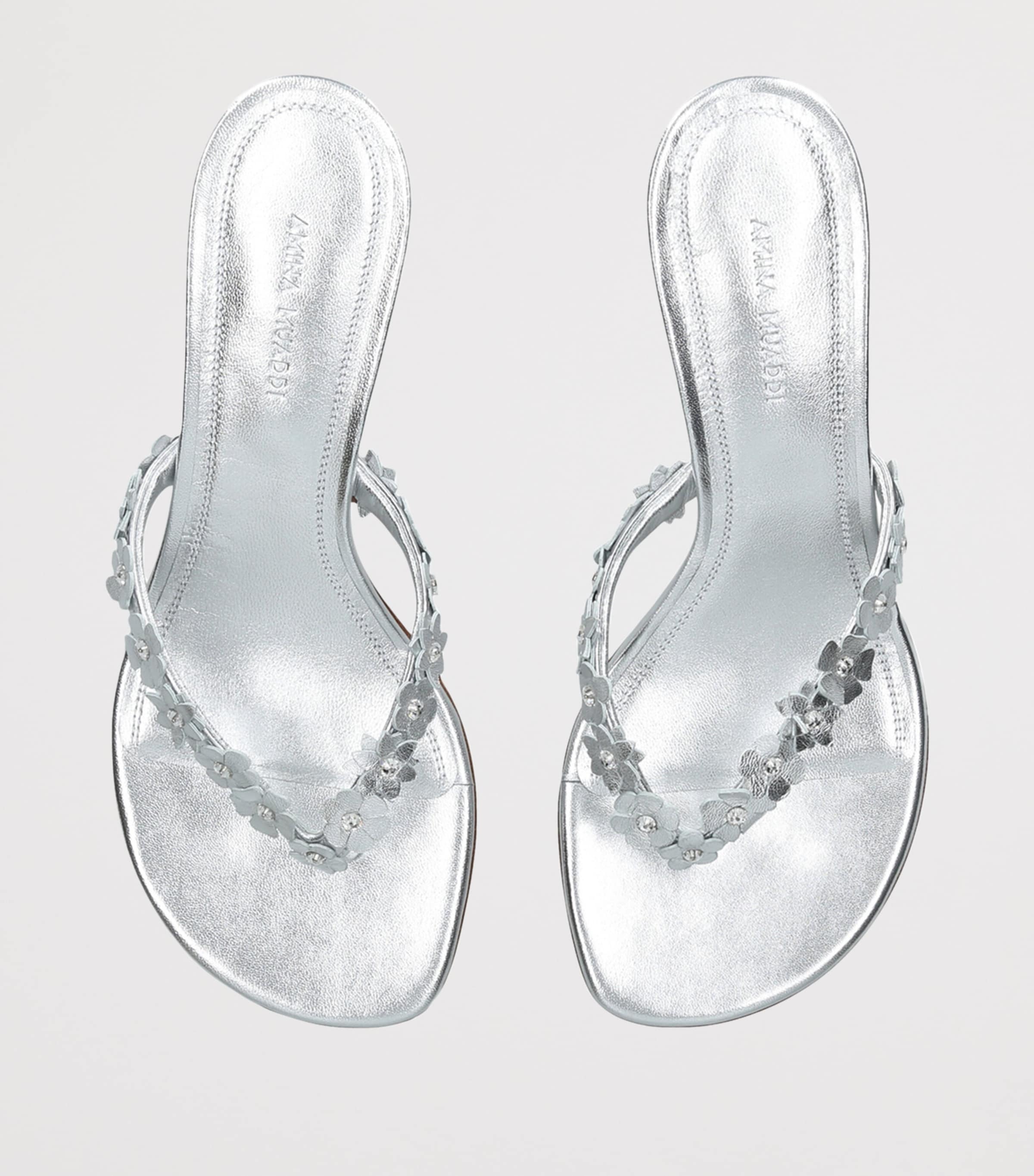 Amina Muaddi Leather Janis Heeled Sandals 45 Silver Image 4
