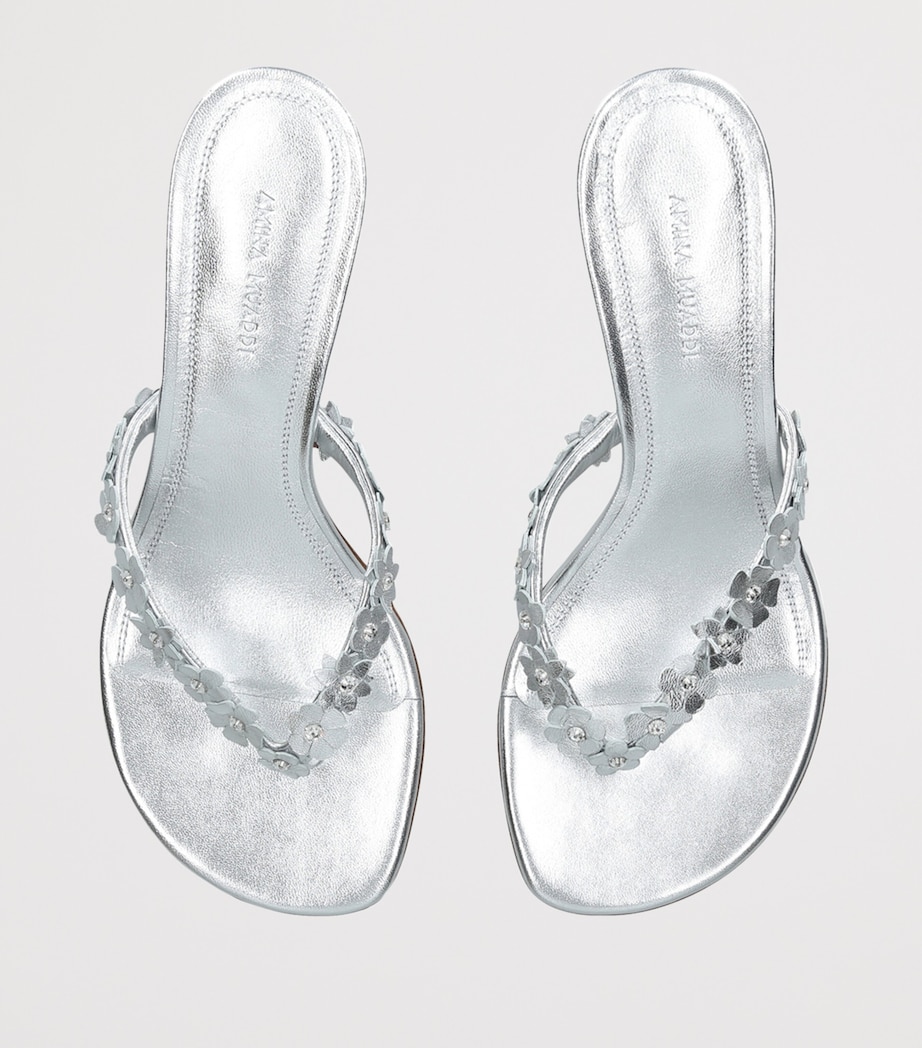 Amina Muaddi Leather Janis Heeled Sandals 45 Silver Image 4