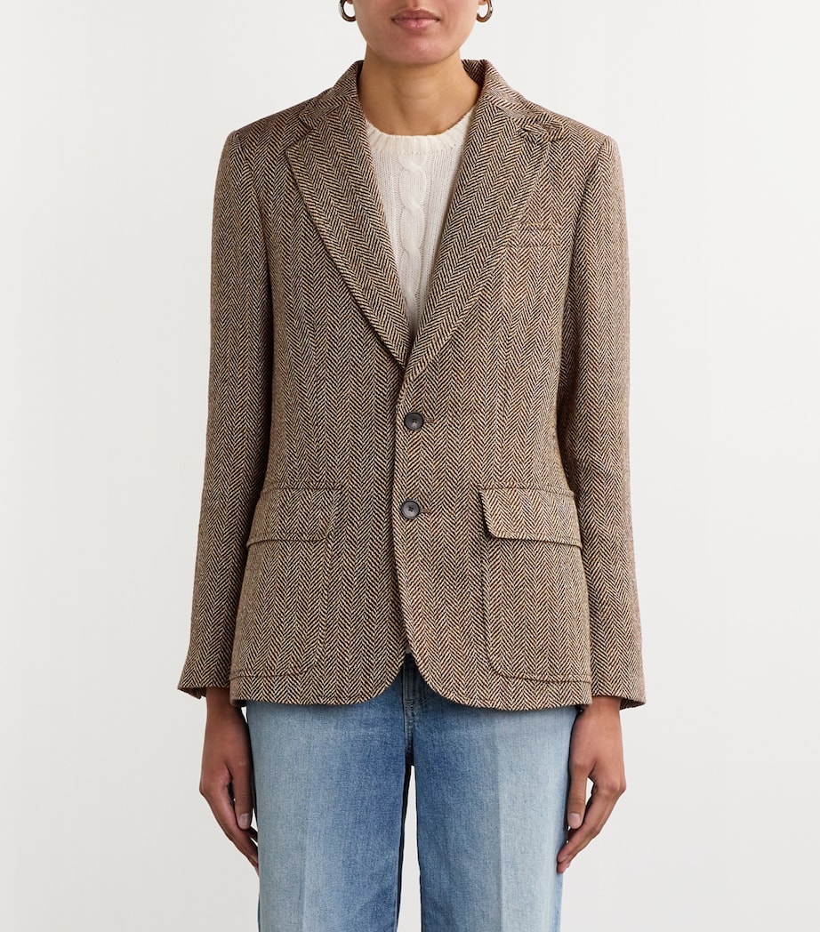 Linen-Silk-Wool Tweed Blazer BROWN/CRM HERRINGBNE Image 3