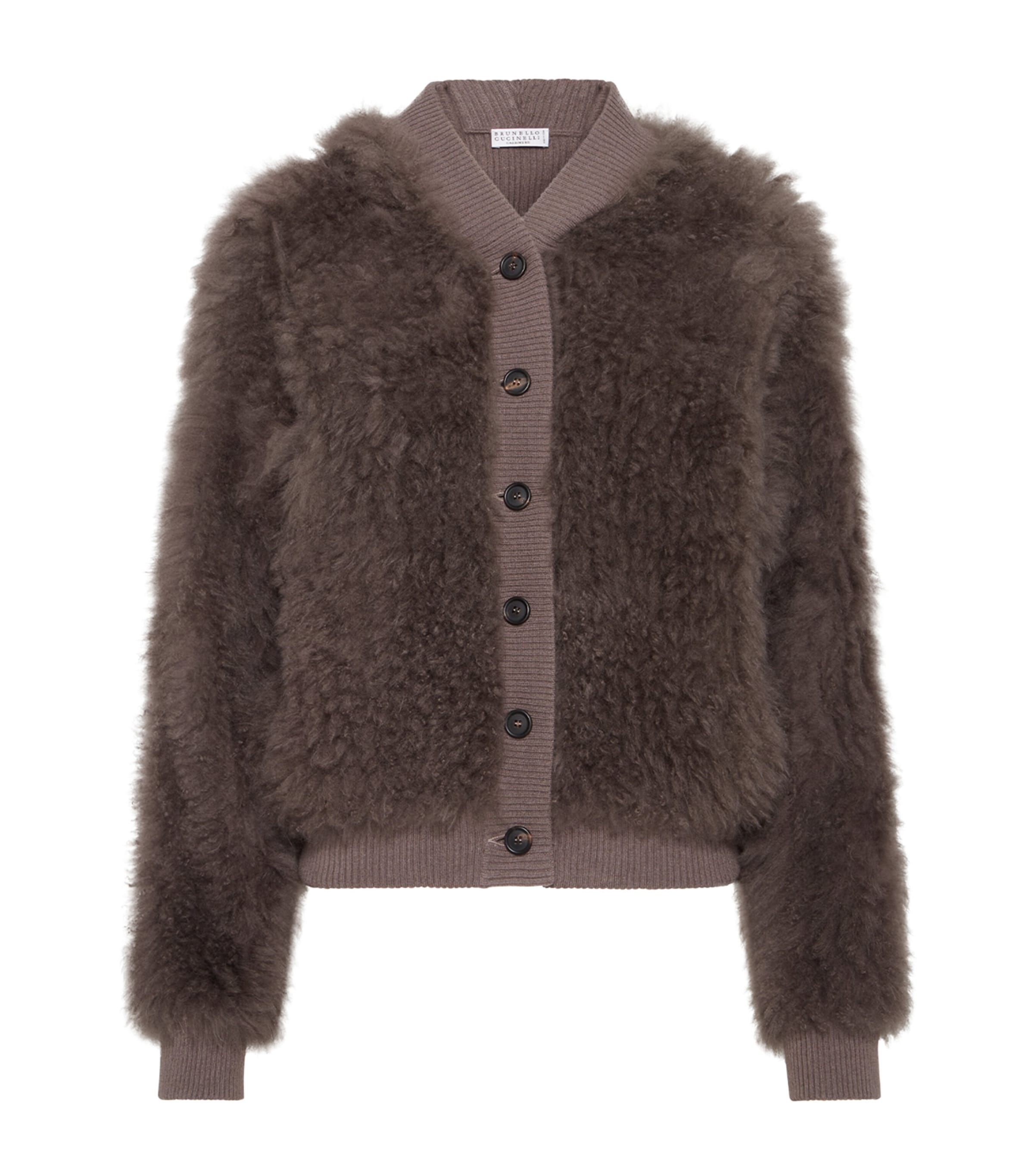 Brunello Cucinelli Cashmere-shearling Cardigan In Brown