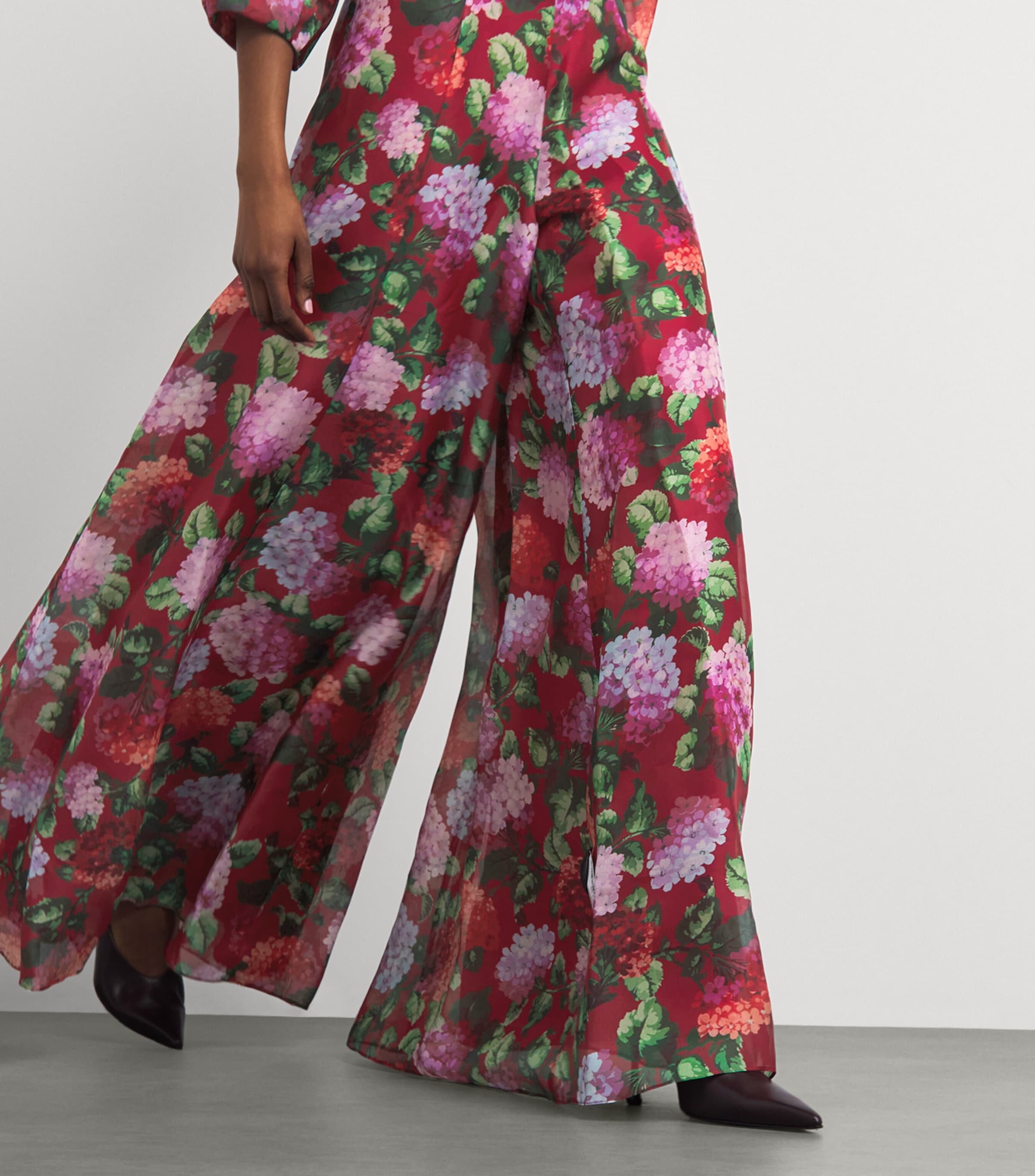 Carolina Herrera Womens Silk Floral Iris Trousers Cranberry/multi Image 3