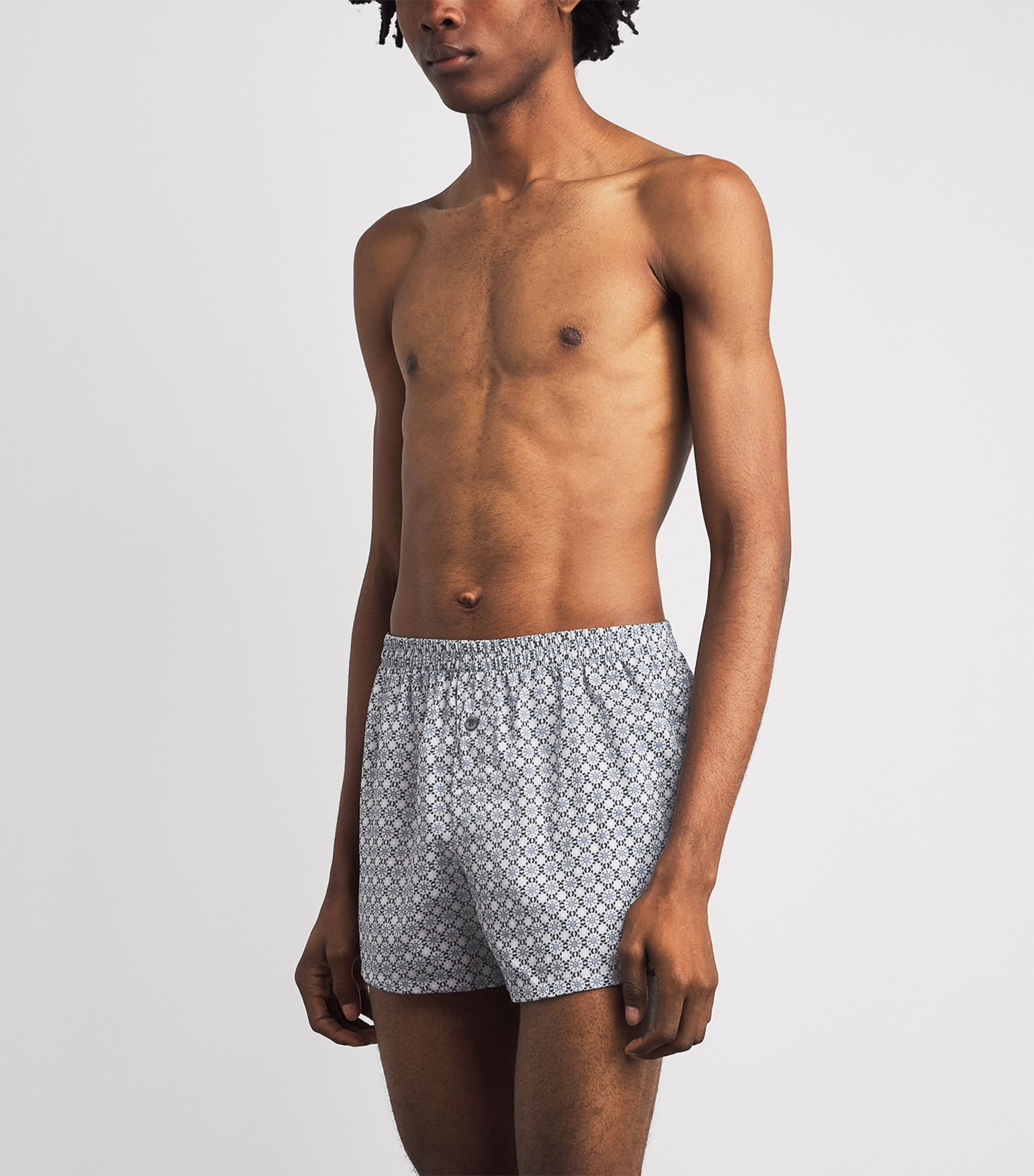 Zimmerli Mens Cotton Sateen Printed Boxer Shorts Blue Mosaic Image 2