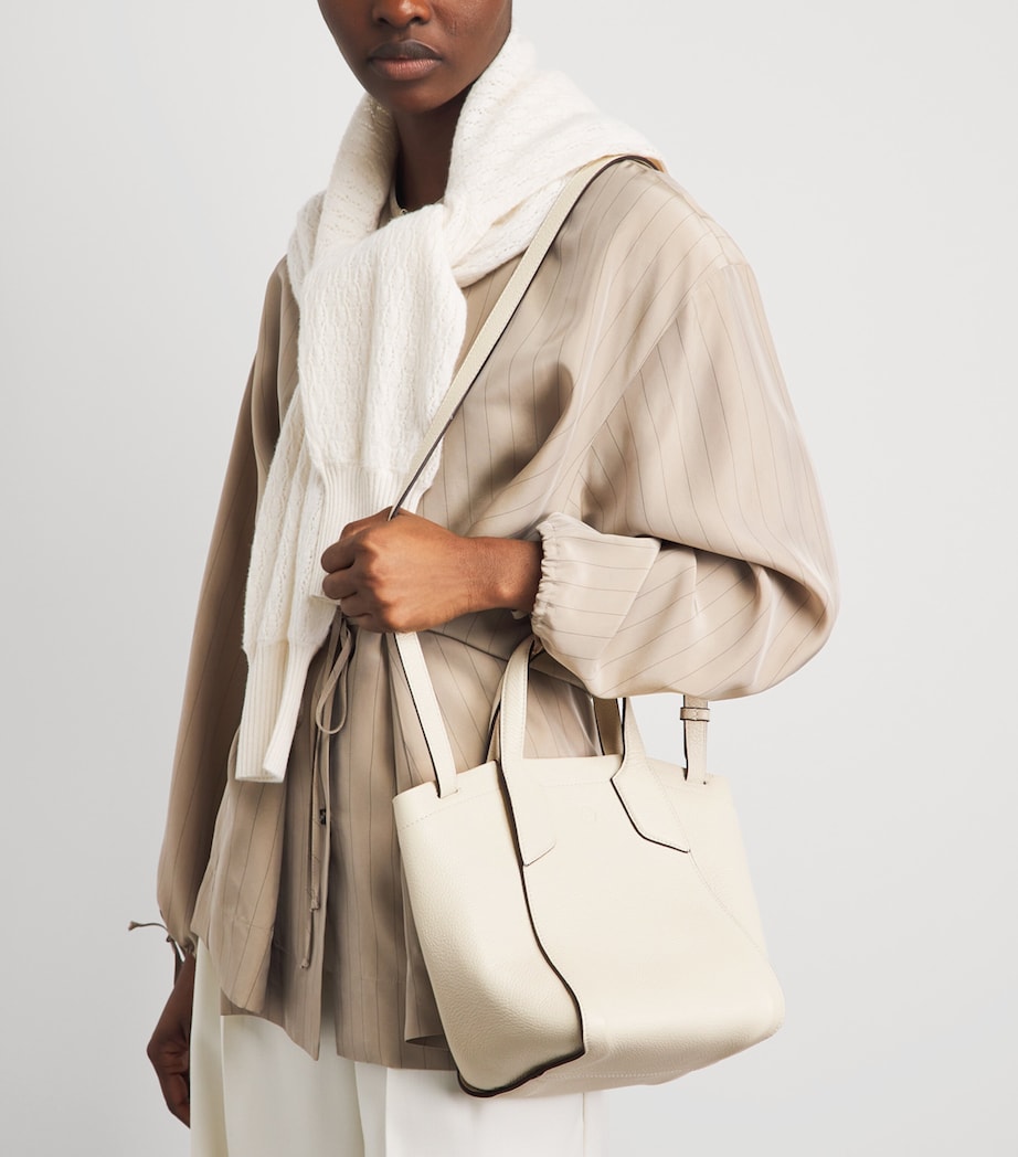 Harrods Small Leather Freya Tote Bag Stone Image 2