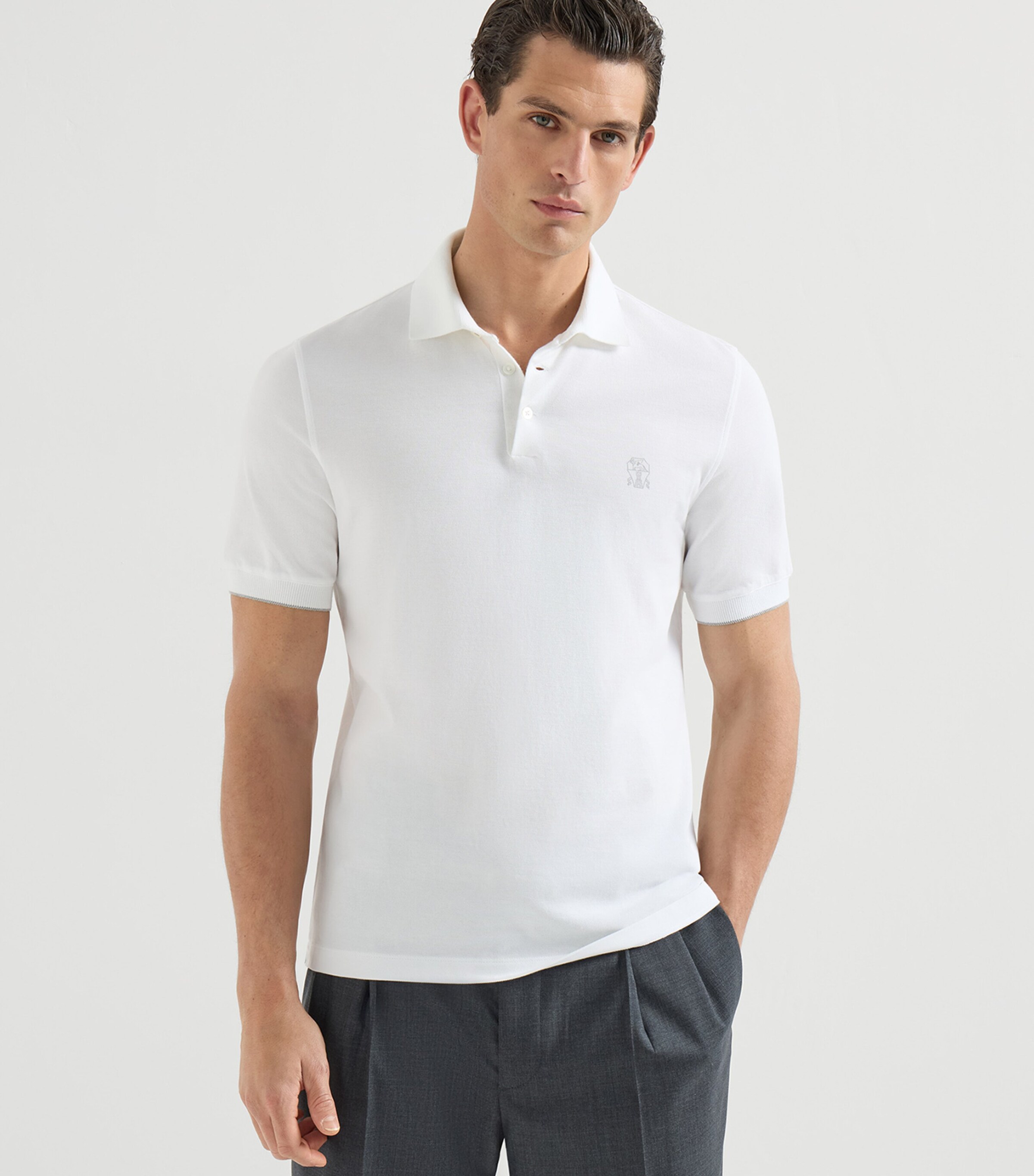 Brunello Cucinelli White Cotton Logo Polo Shirt | Harrods US