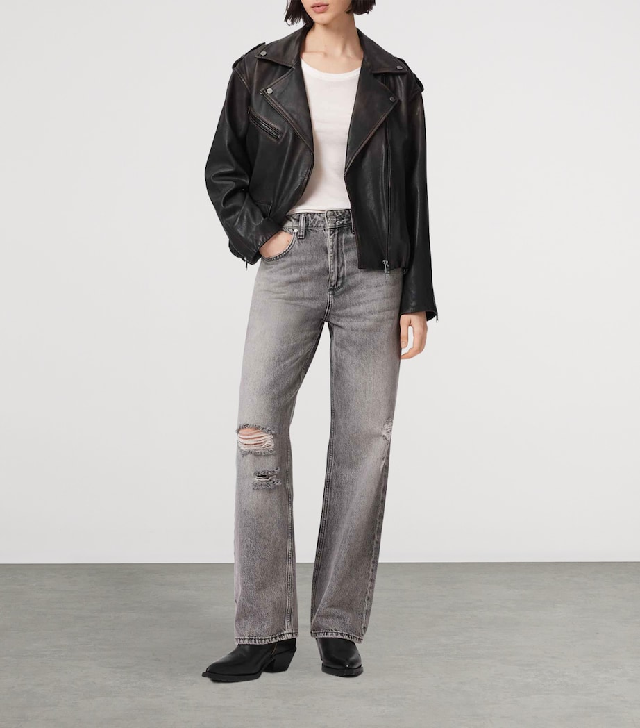 AllSaints Womens Leather Samina Biker Jacket Black/brown Image 2