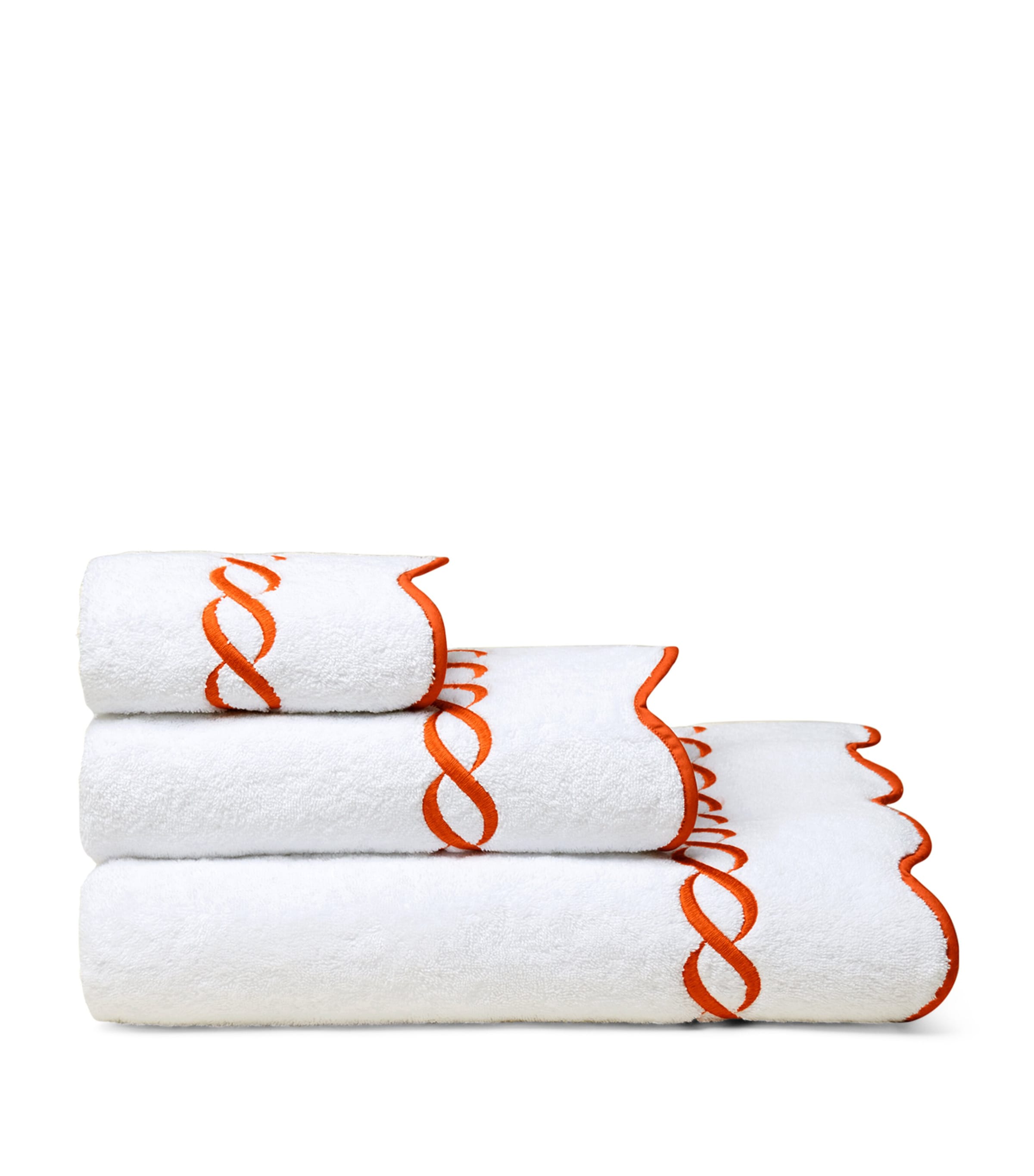 Cotton Treccia Hand Towel (50cm x 75cm) WHITE/ORANGE Image 3