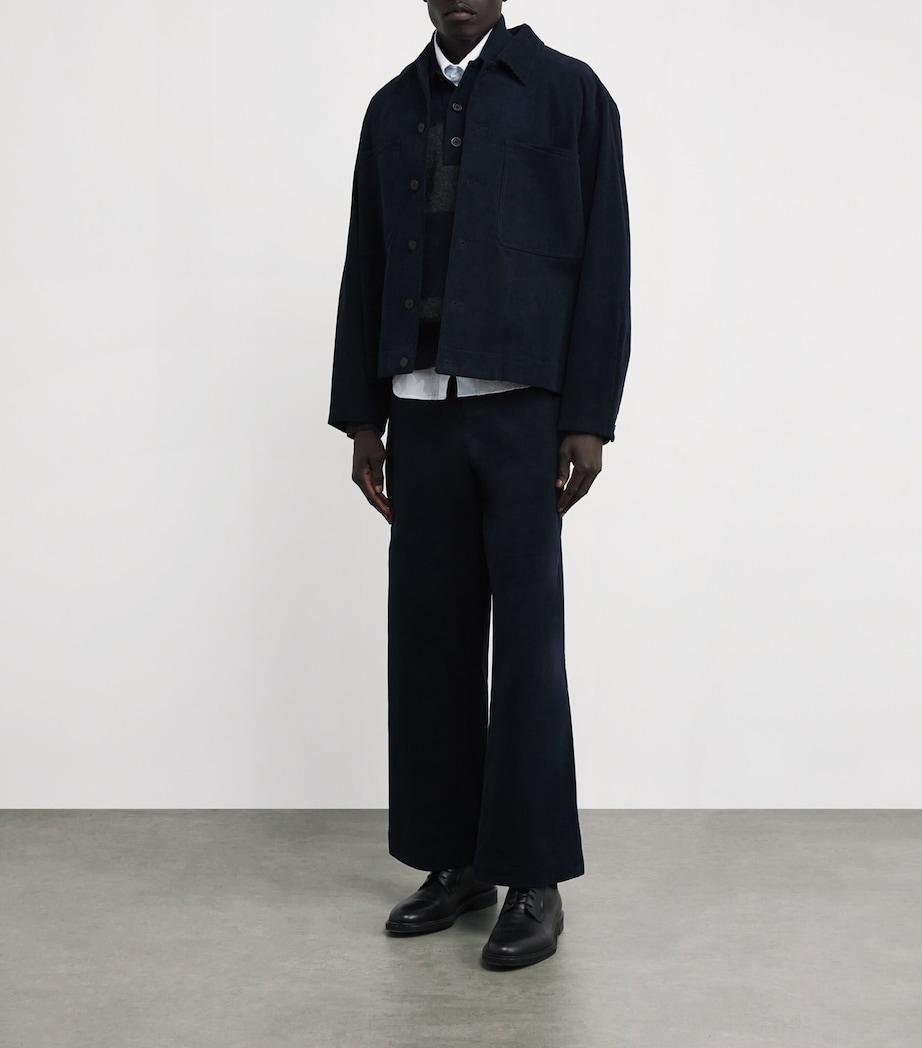 Wool Intarsia-Stripe Polo Sweater NAVY/CHARCOAL Image 2