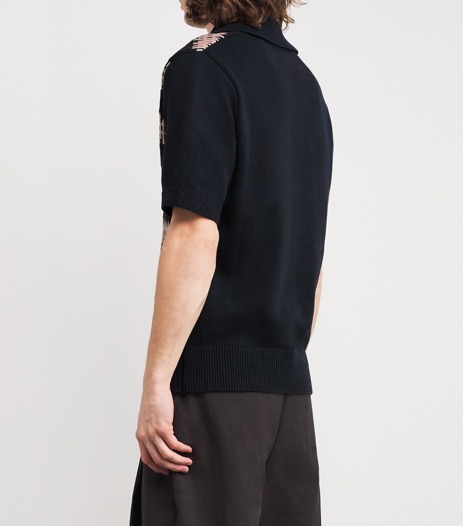 Organic Cotton Knitted Penhale Polo Shirt NAVY Image 4