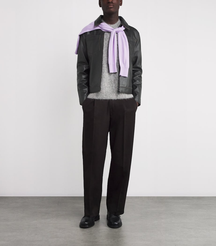 Contrast Stitch Leather Jacket BLACK Image 2