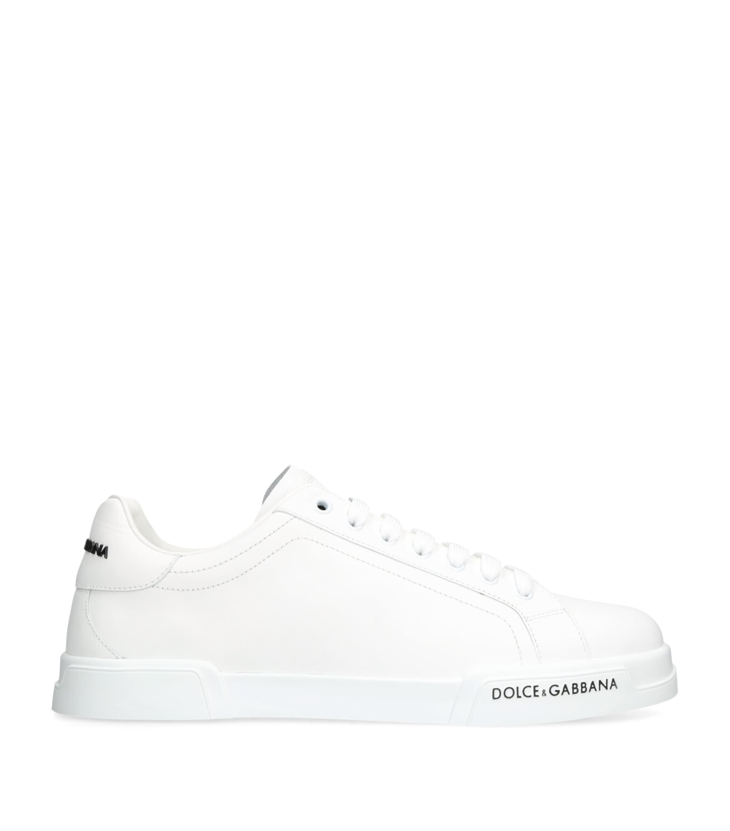 Dolce & Gabbana Portofino' White Low Top Sneakers With Contrasting Logo Detail In Leather In White