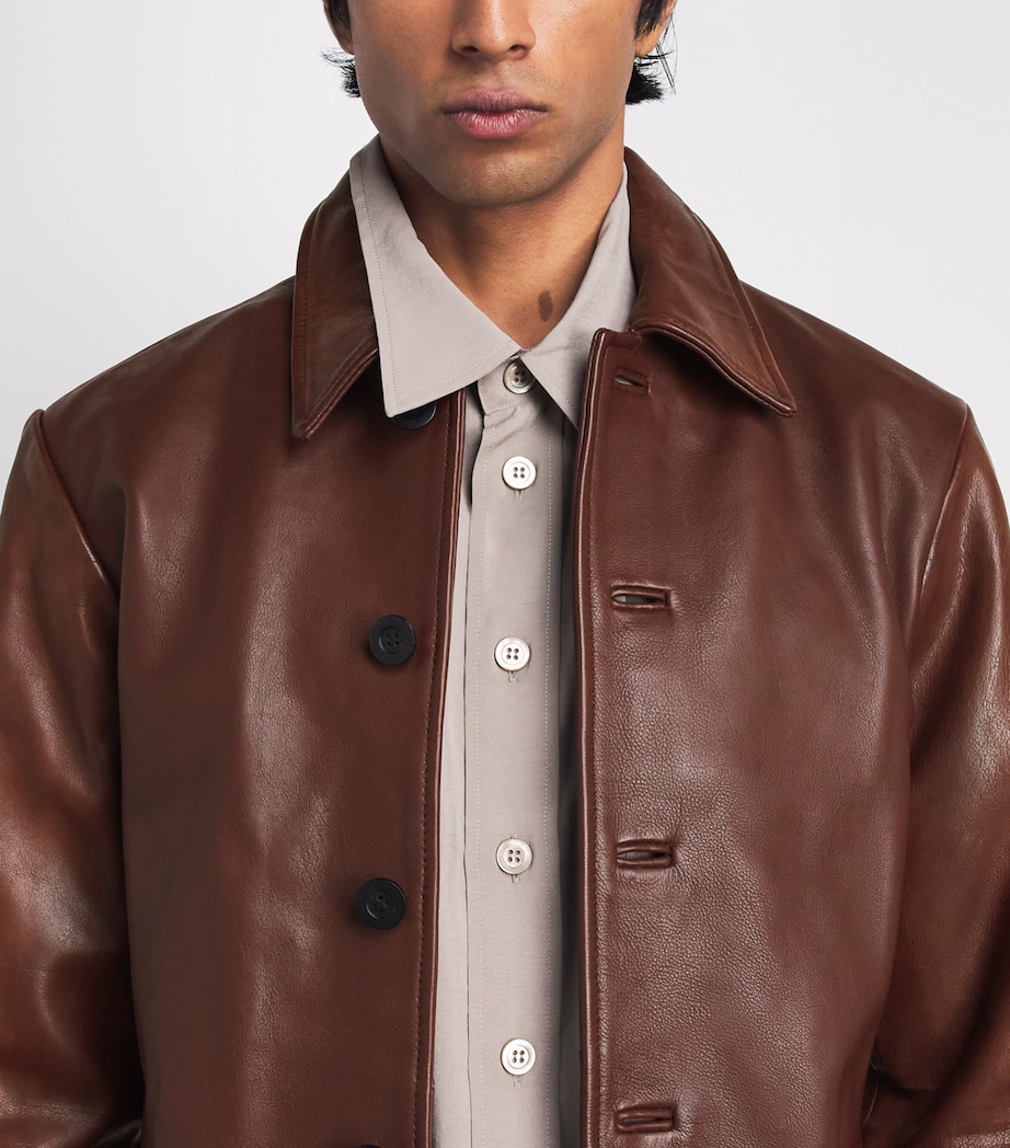 Studio Nicholson Mens Landau Leather Jacket Chestnut Image 3