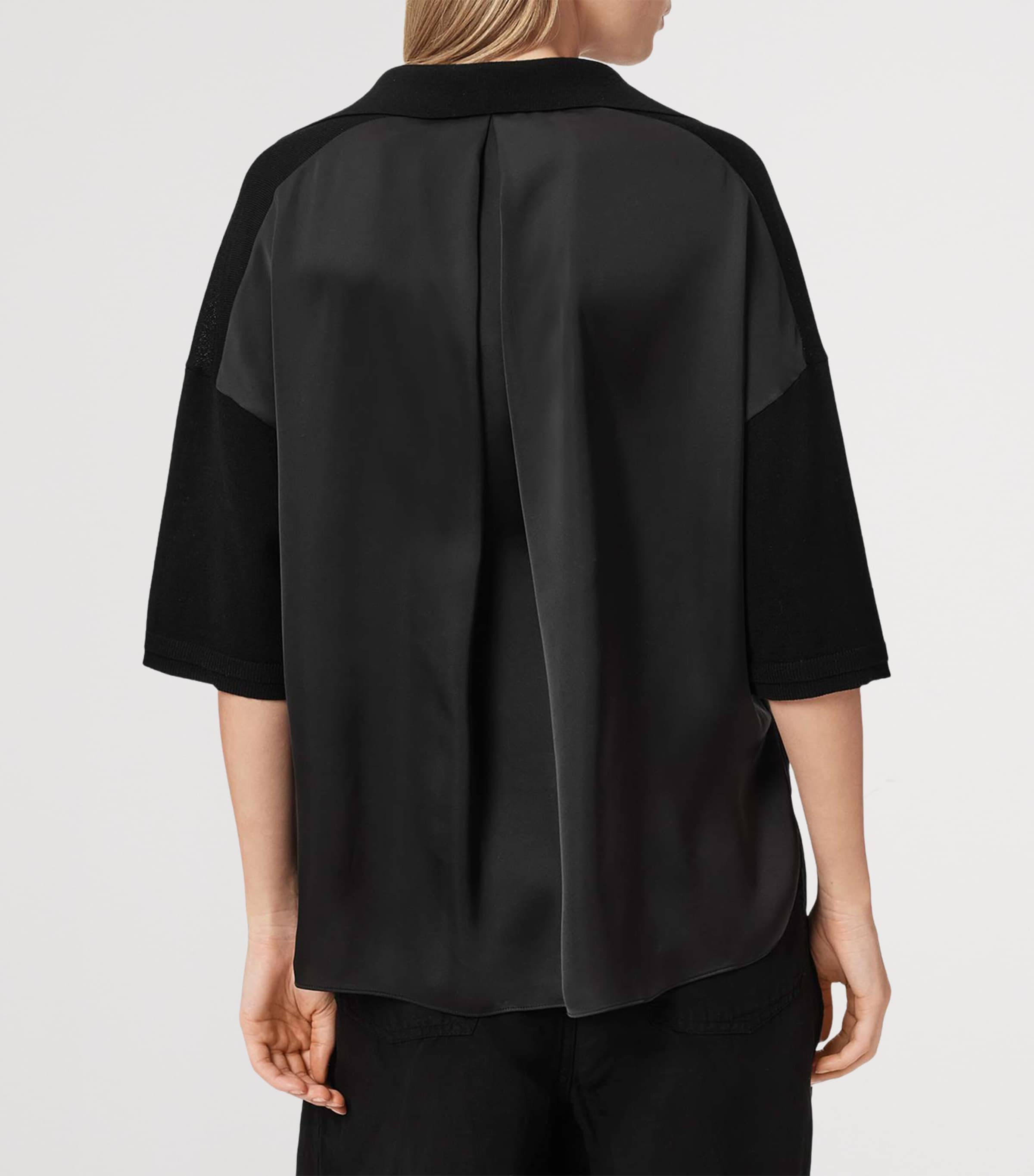 AllSaints Womens Wool Bern Polo Shirt Black Image 4