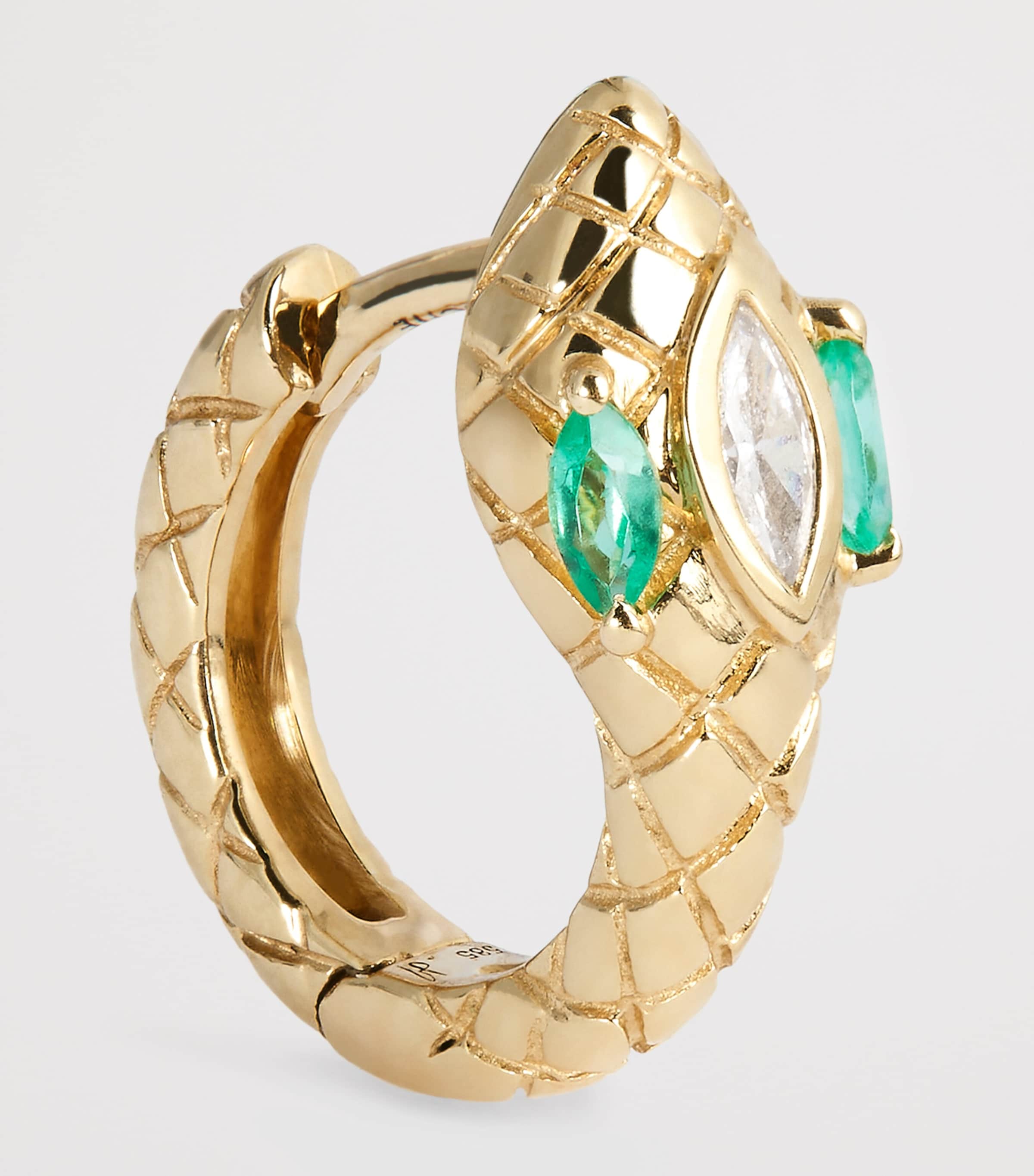 Yellow Gold, Diamond and Emerald Snake Single Huggie Earring YELLOW GOLD Image 4