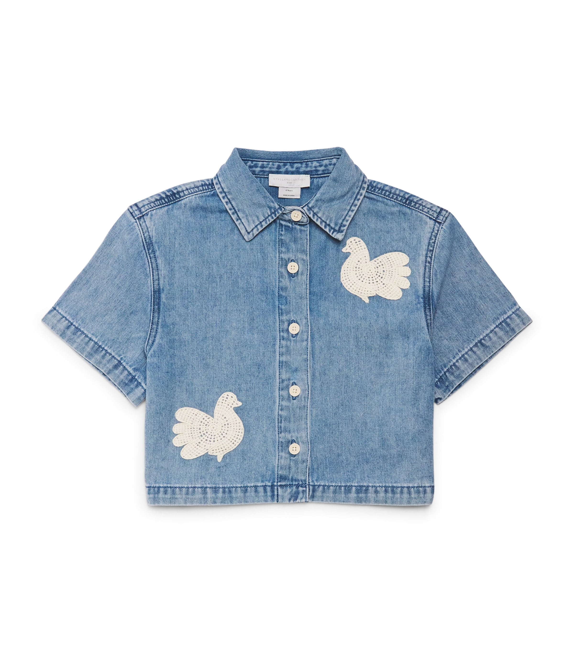 Stella McCartney Kids Dove Appliqué Denim Shirt (5-12 Years) Air Force Blue Image 1