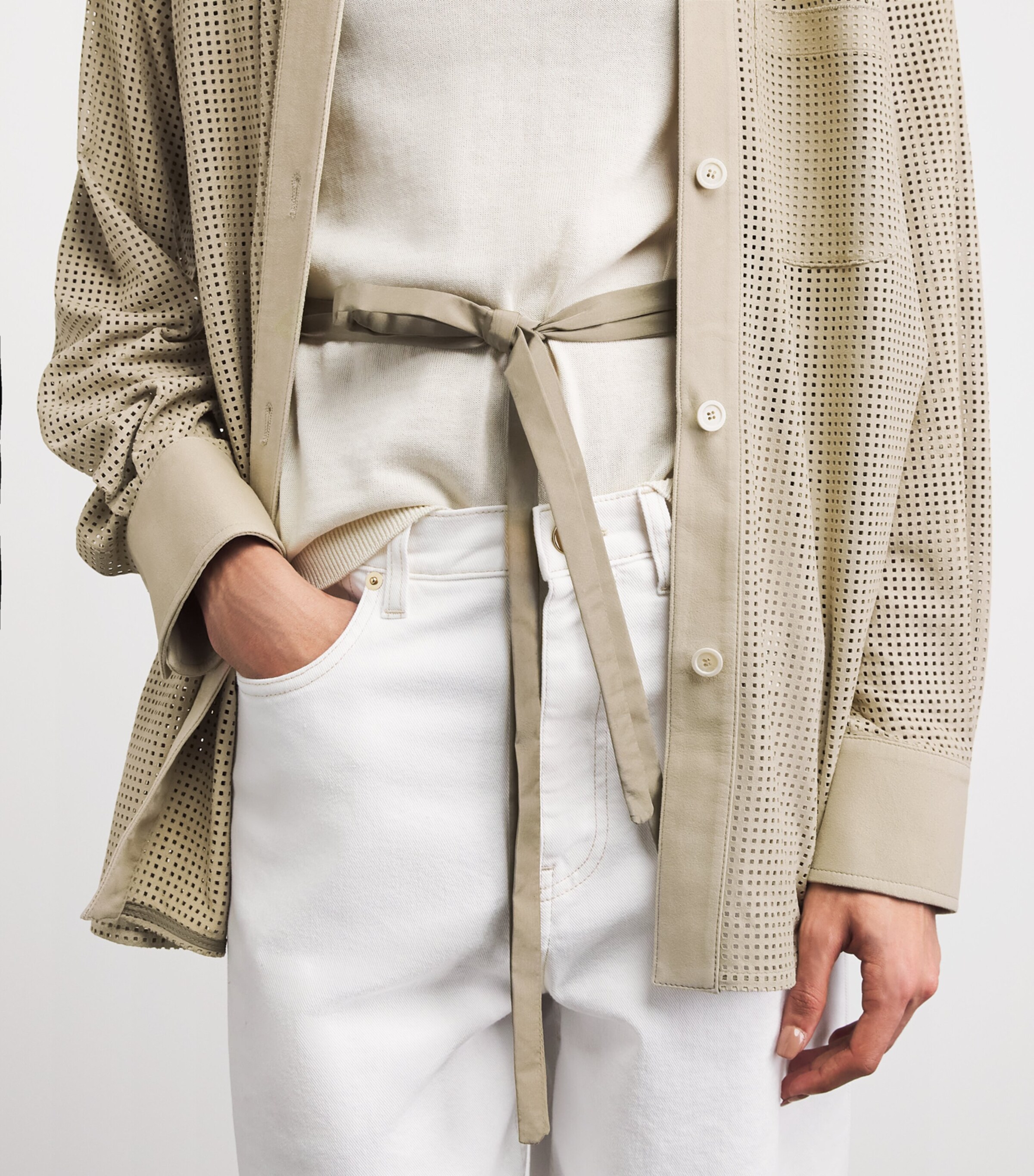 Fabiana Filippi Womens Suede Perforated Shirt Kaki Image 3