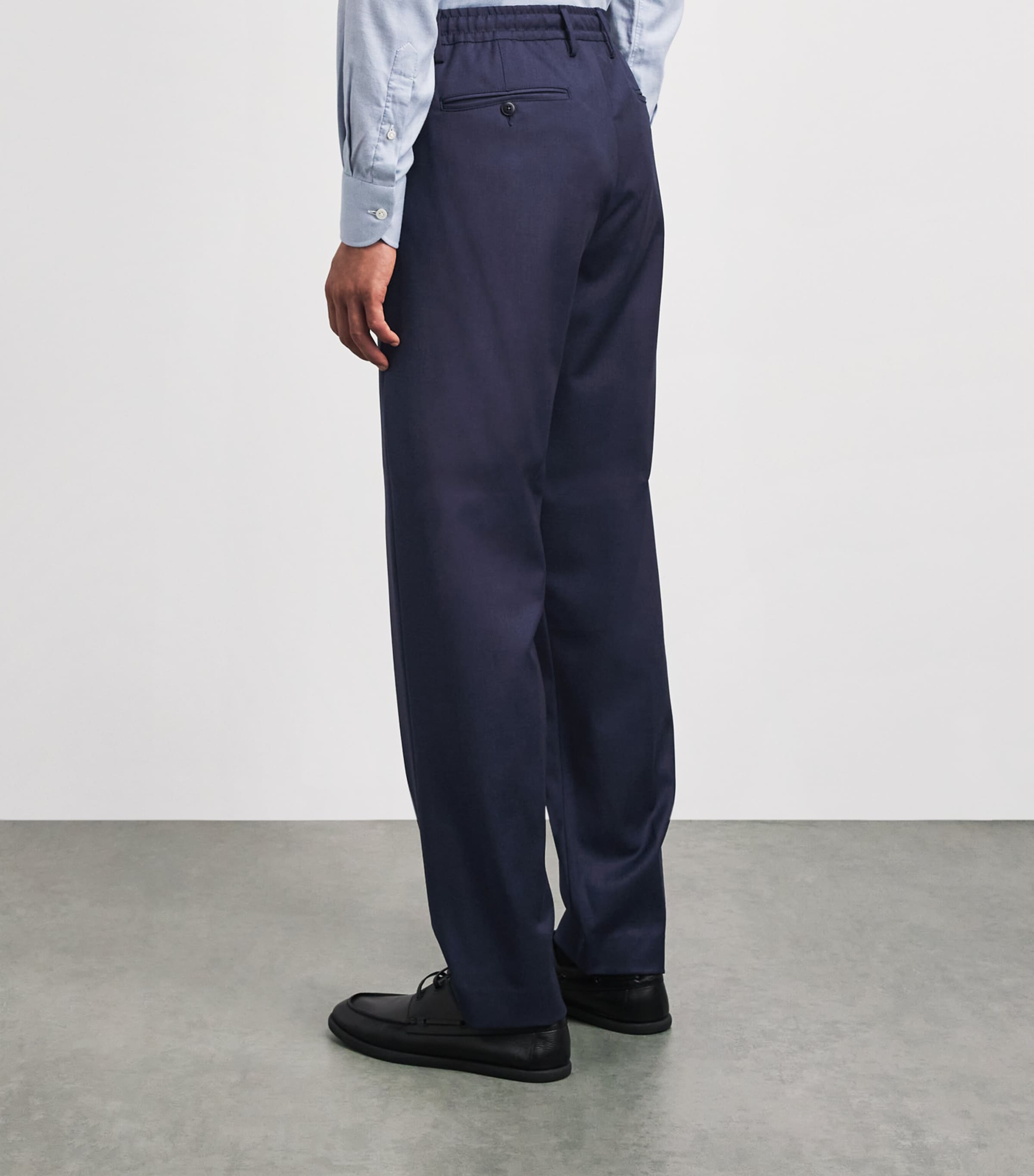 Canali Mens Stretch-Wool Drawstring Straight Trousers Navy Image 5