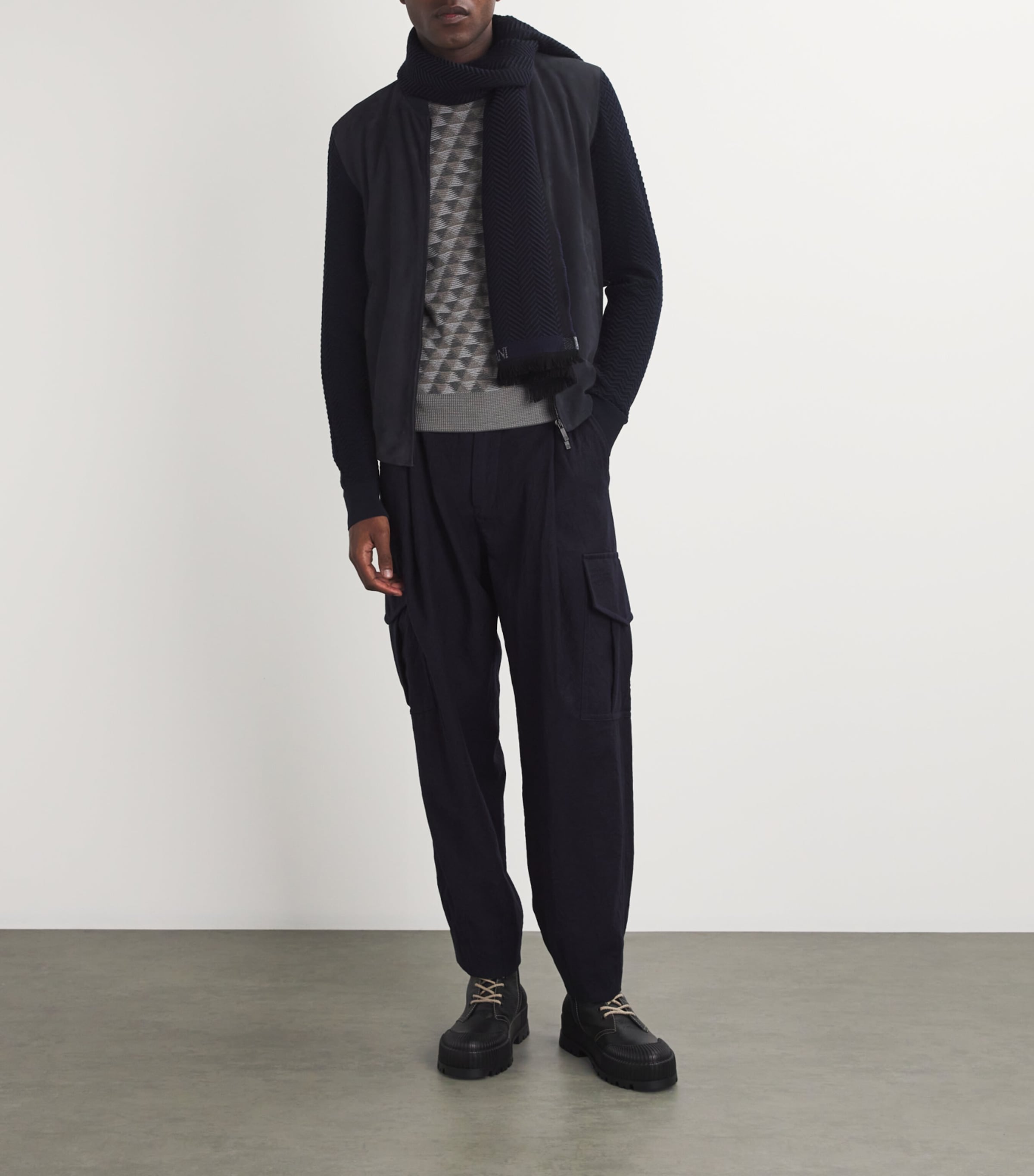 Suede Virgin Wool-Sleeve Bomber Jacket UB109 Image 2