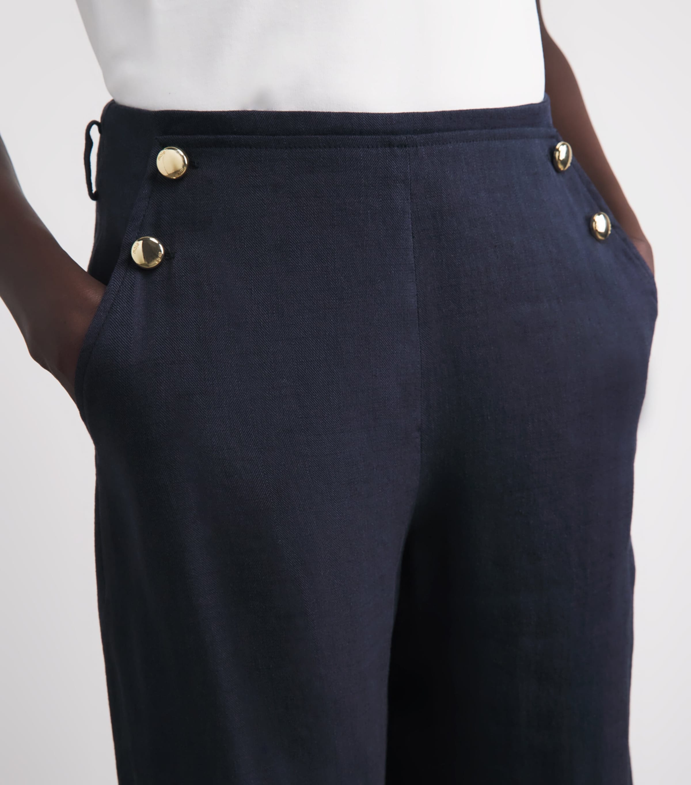 Maje Womens Linen-Blend Wide-Leg Trousers Navy Image 3