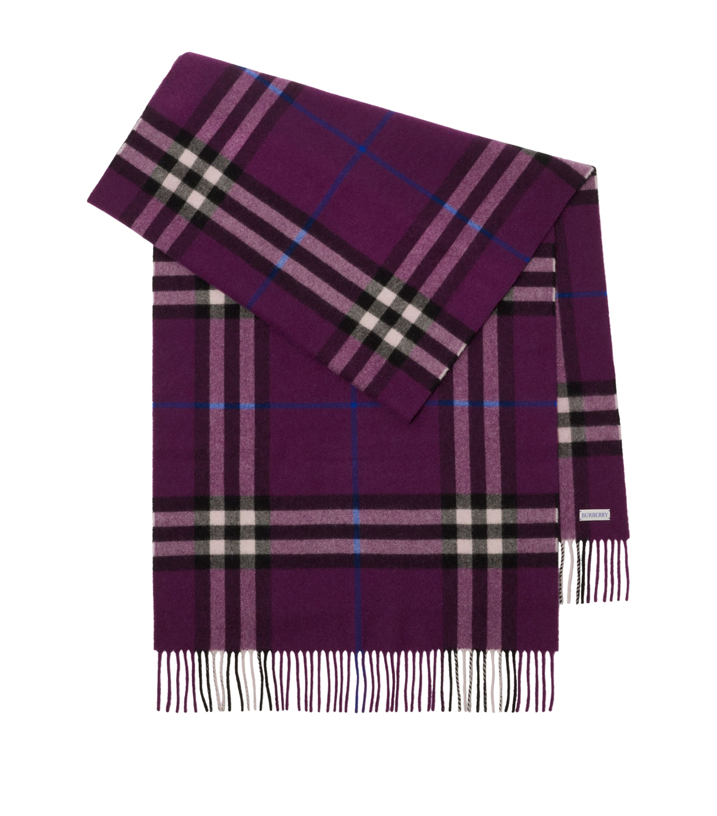 Burberry Cashmere Wide Check Scarf In Purple
