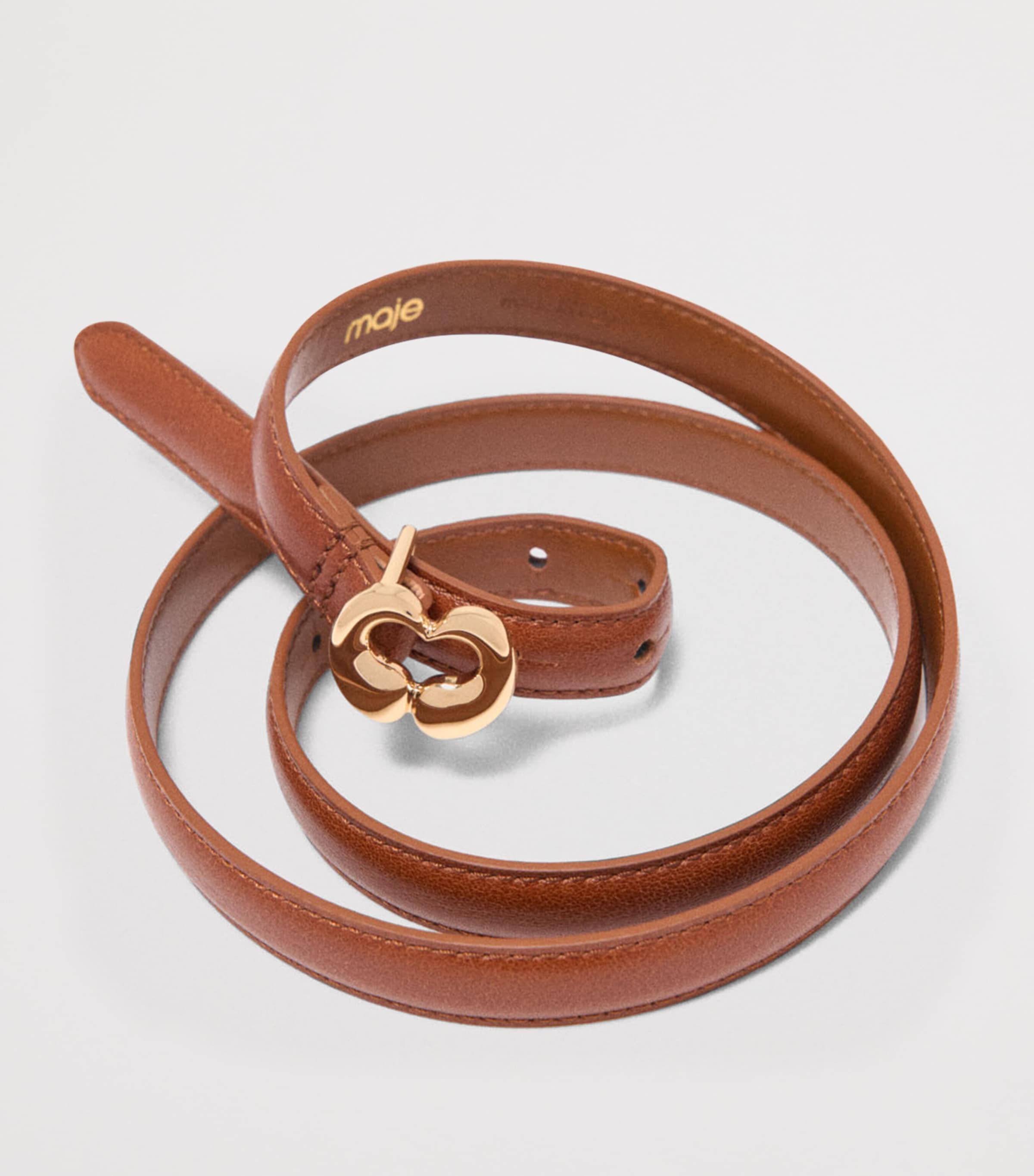 Maje Leather Slim Belt Tobacco Image 7