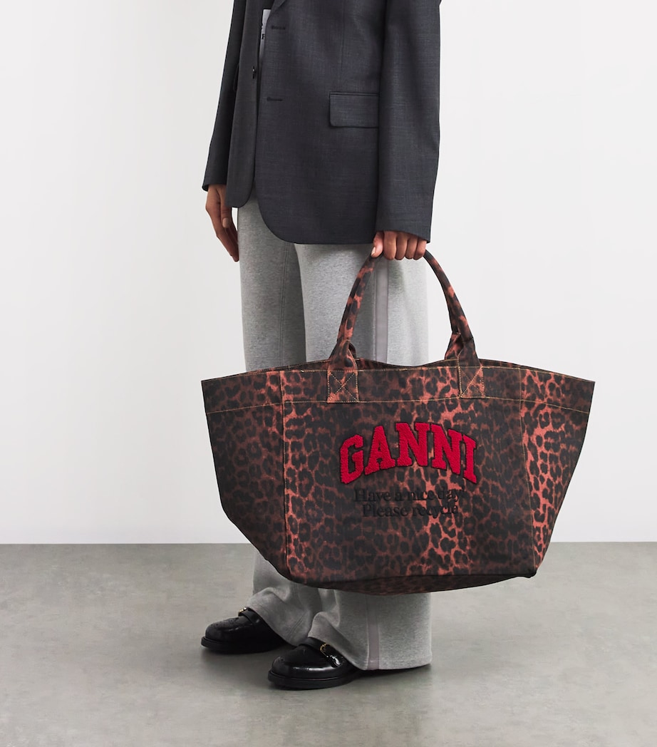 Ganni Red GANNI Red Extra-Large Leopard Easy Tote Bag | Harrods UK