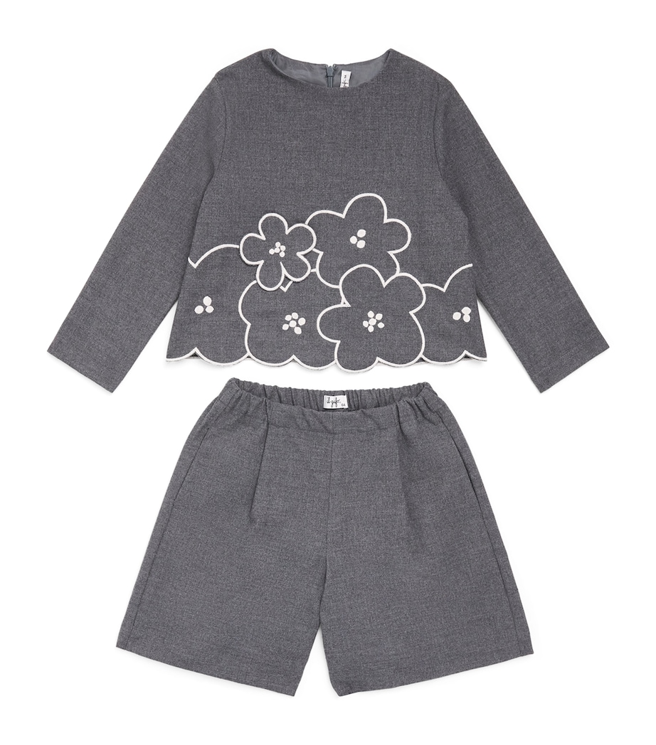 Il Gufo Scalloped Embroidered Top and Shorts Set (2-8 Years) Cloud/milk Image 1