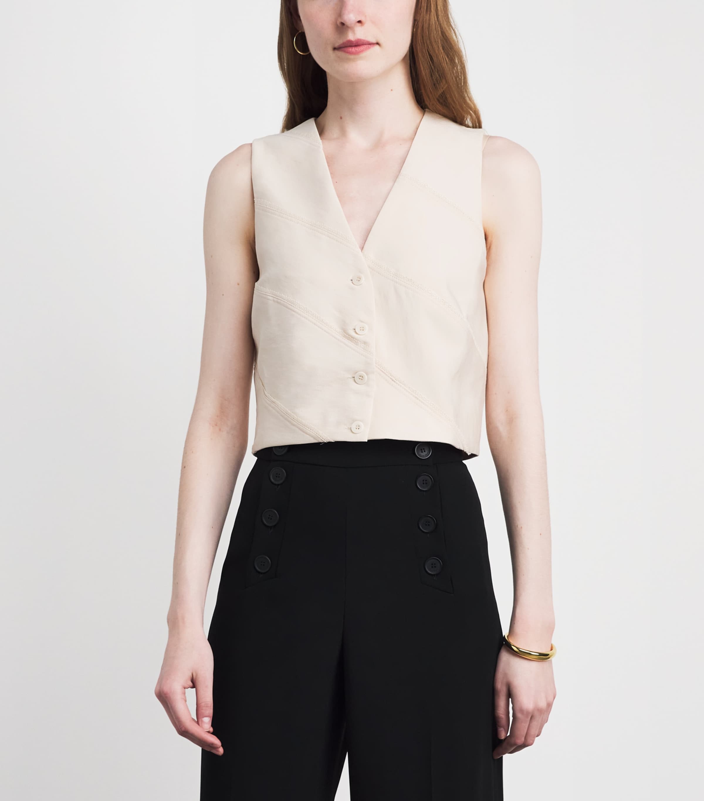 Claudie Pierlot Womens Lace-Trim Waistcoat Vanilla Image 4