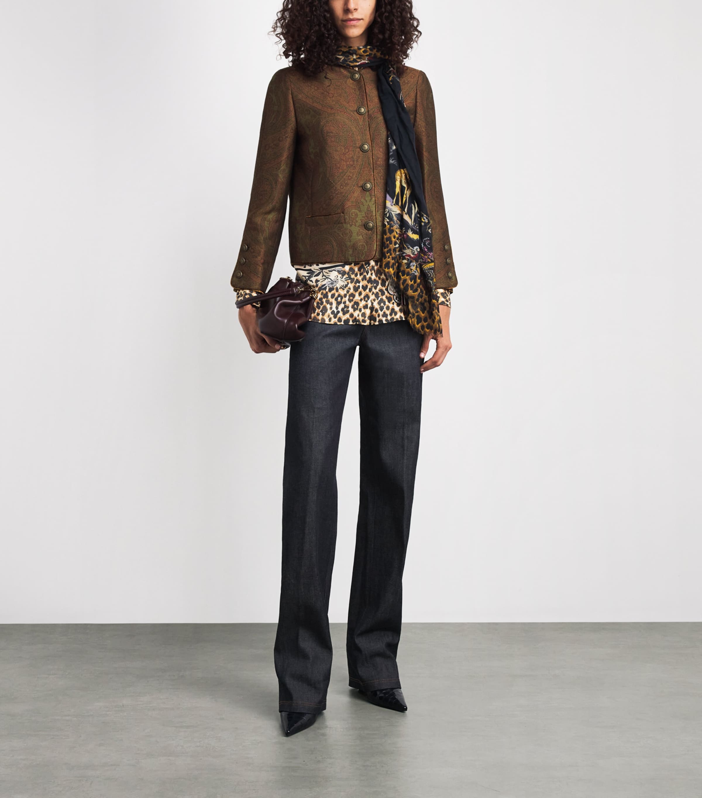 Etro Womens Paisley Cropped Jacket Multi/green Bs Image 2
