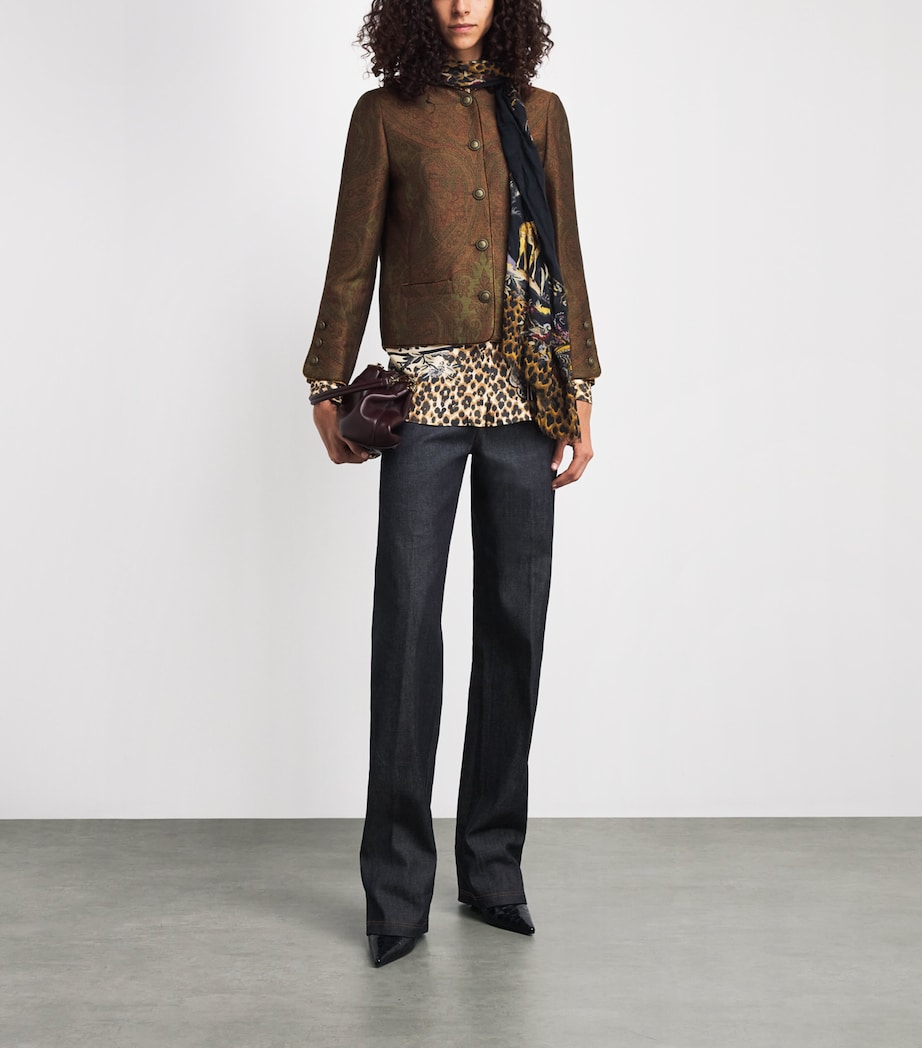 Etro Womens Paisley Cropped Jacket Multi/green Bs Image 2