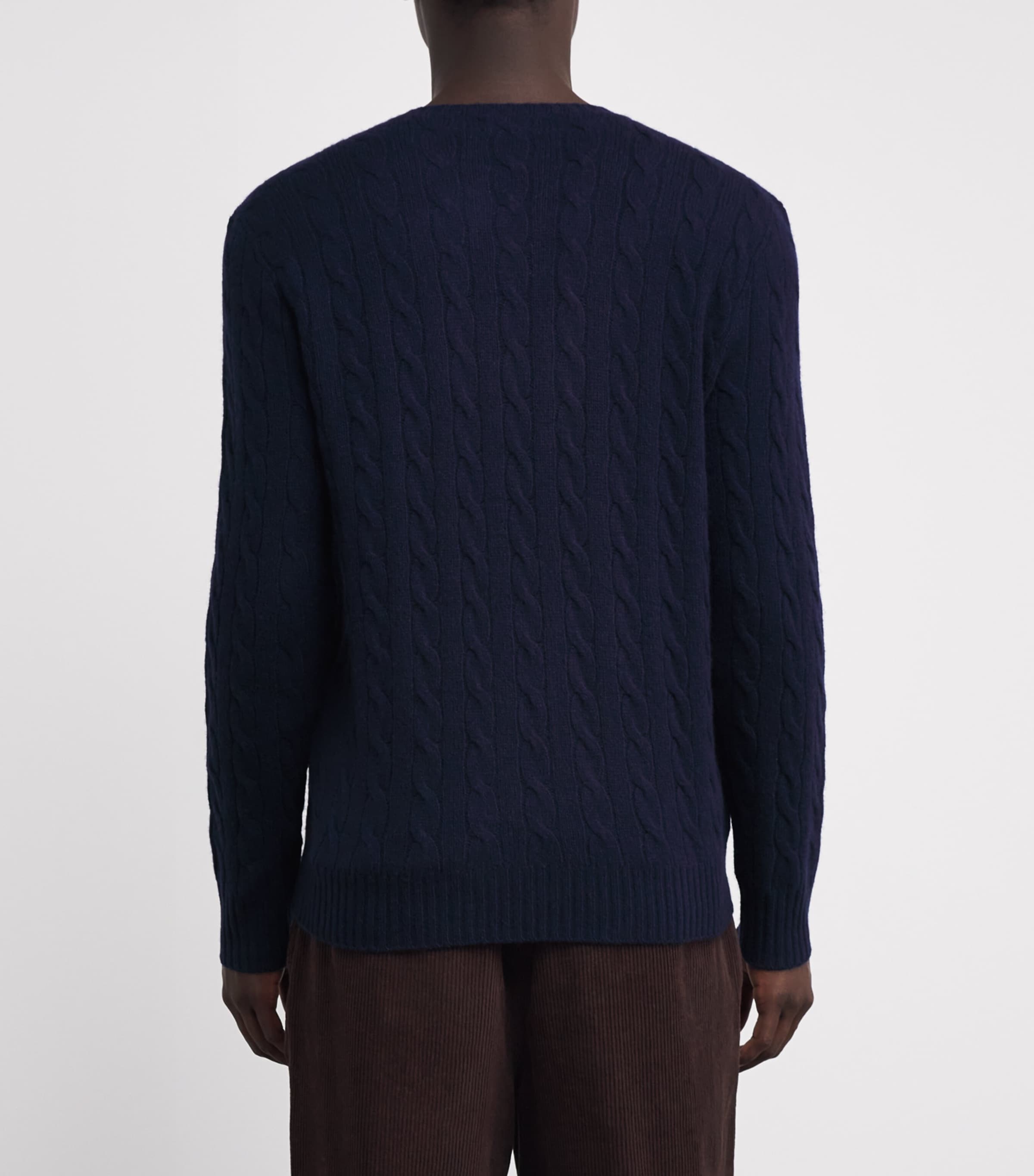 Wool-Cashmere Cable-Knit Polo Pony Sweater BLUE Image 4