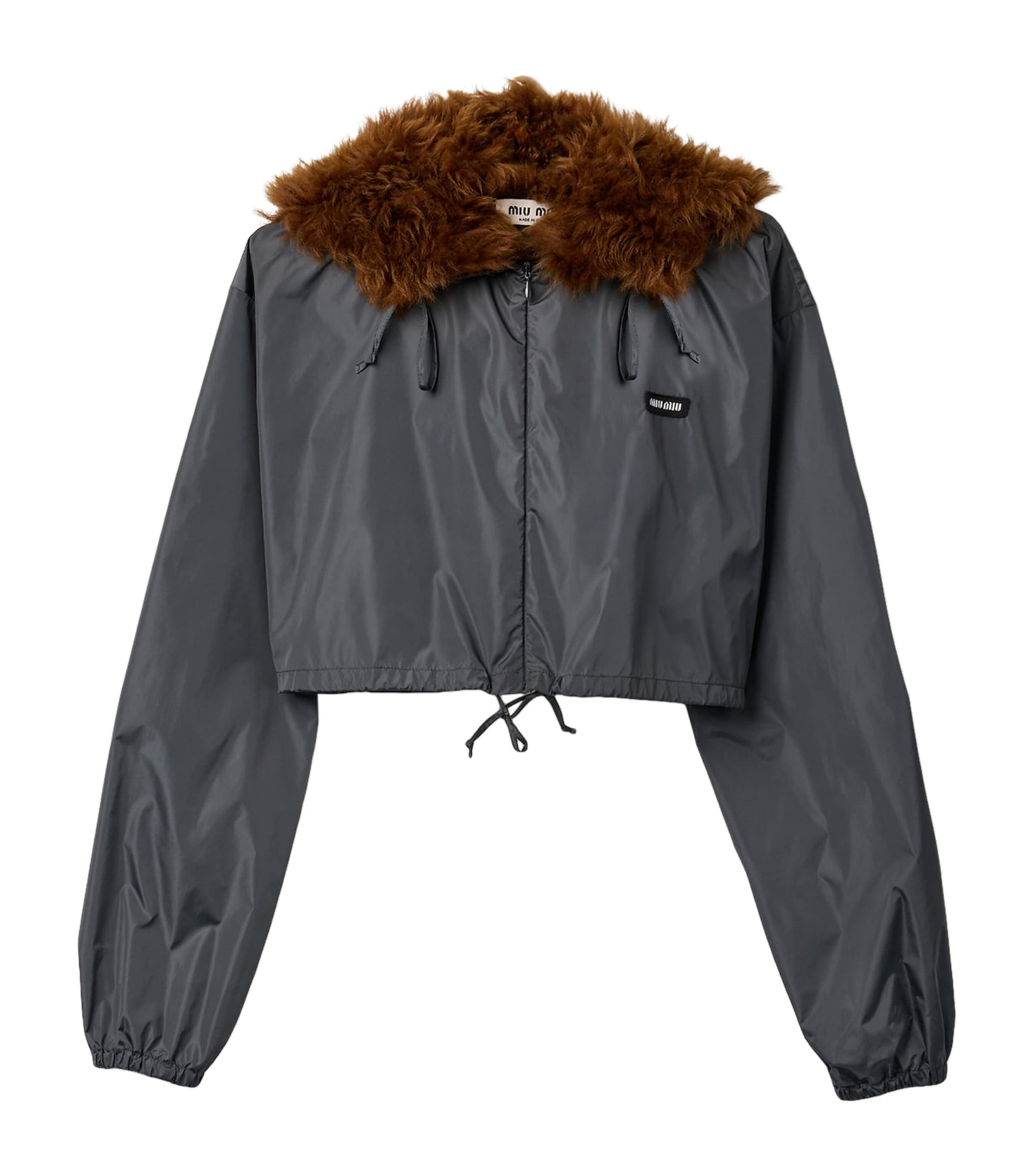 Miu Miu Womens Technical Fabric-Shearling Jacket Grey Image 1