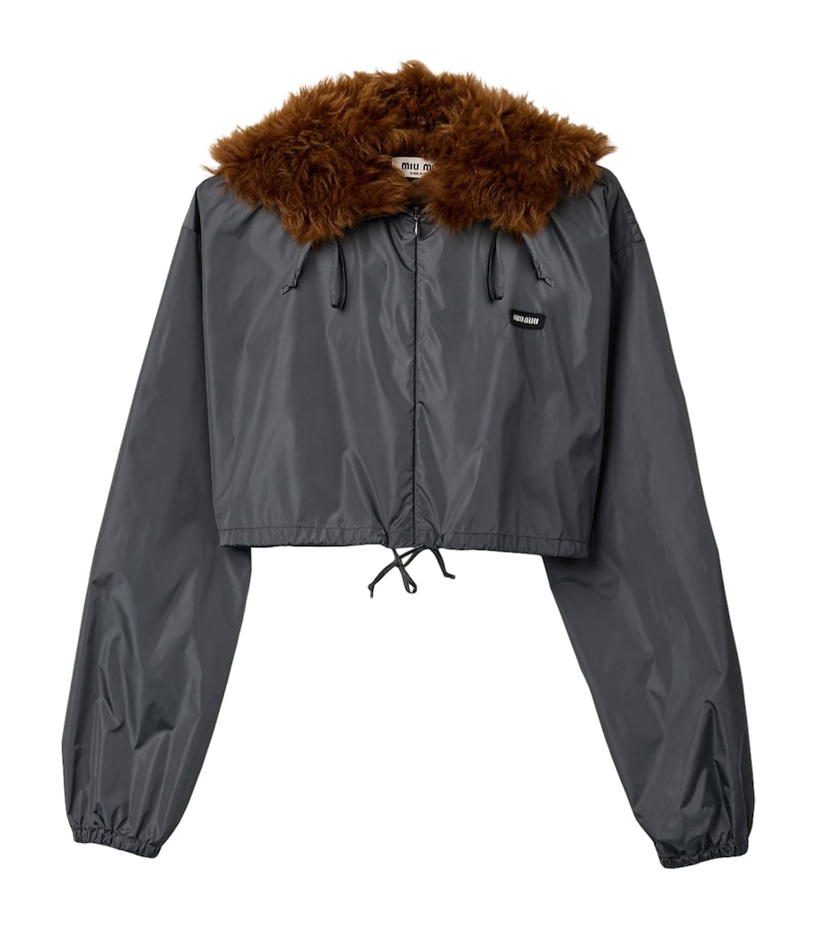 Miu Miu Womens Technical Fabric-Shearling Jacket Grey Image 1