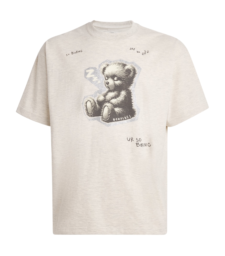 DOMREBEL Mens Cotton Sleeping Bear T-Shirt Greige Image 1