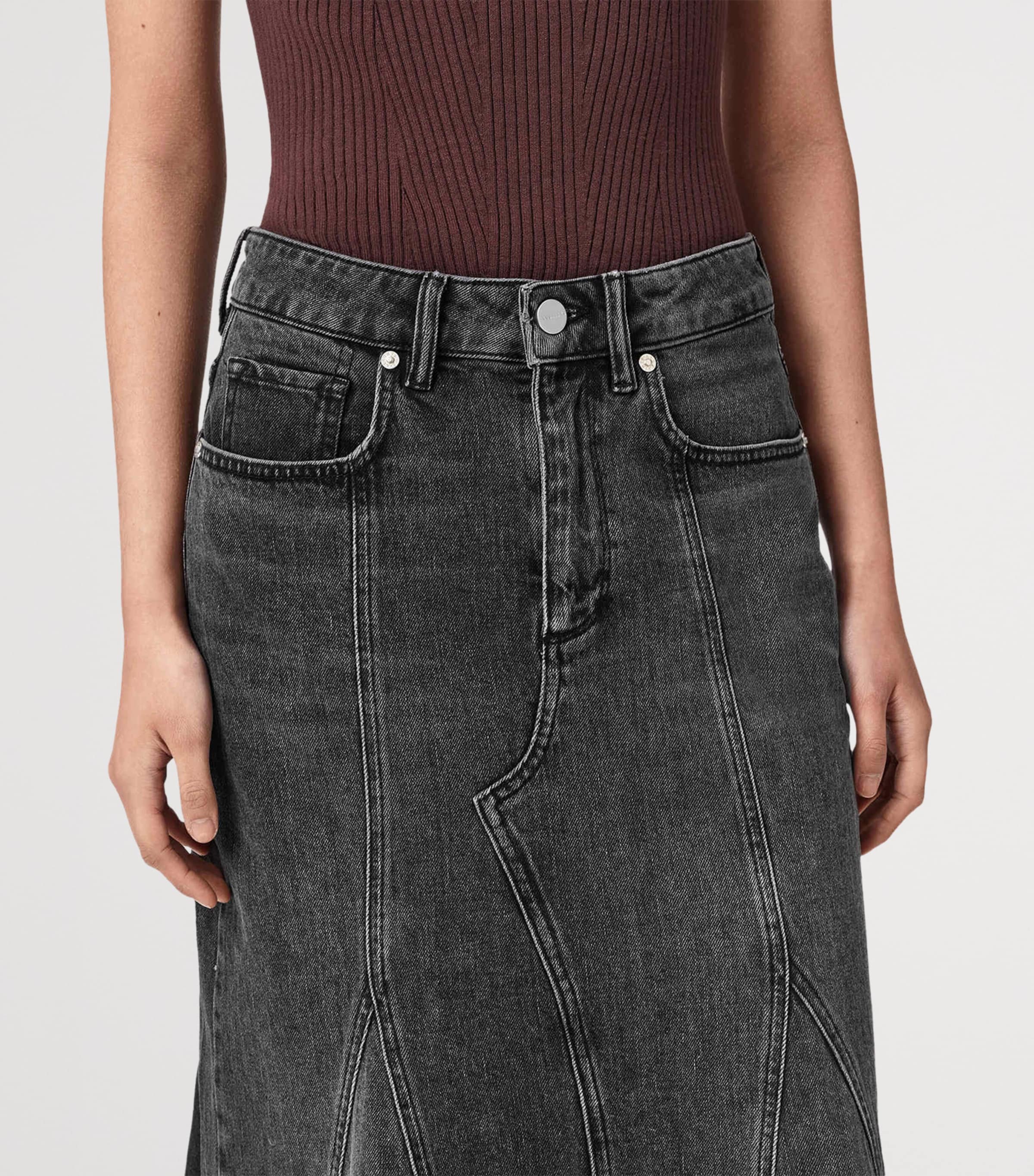 AllSaints Womens Denim Alma Maxi Skirt Washed Black Image 5