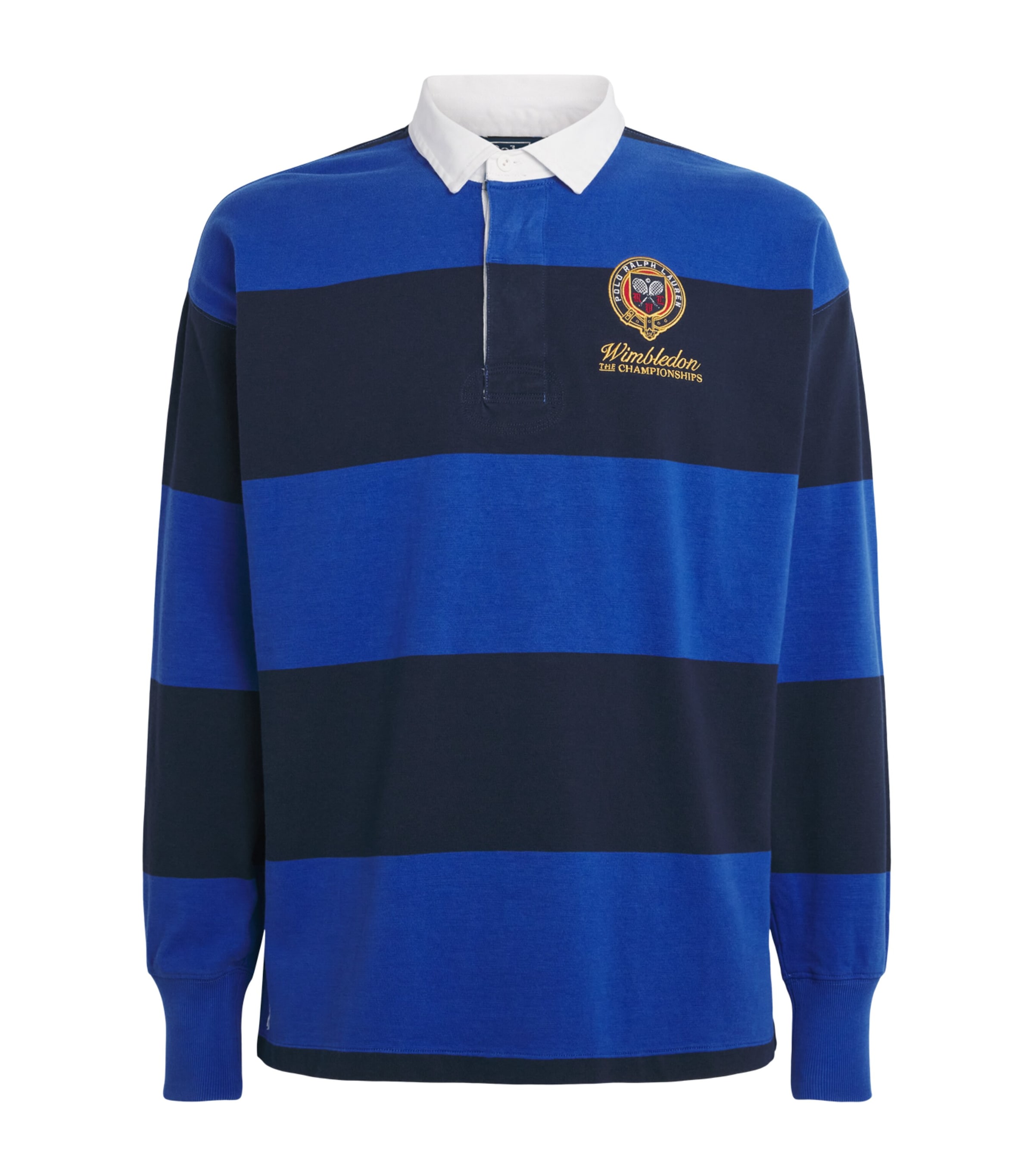 RLX Ralph Lauren Mens x Wimbledon Stripe Rugby Shirt Collegt Blu/refnd Nv Image 1