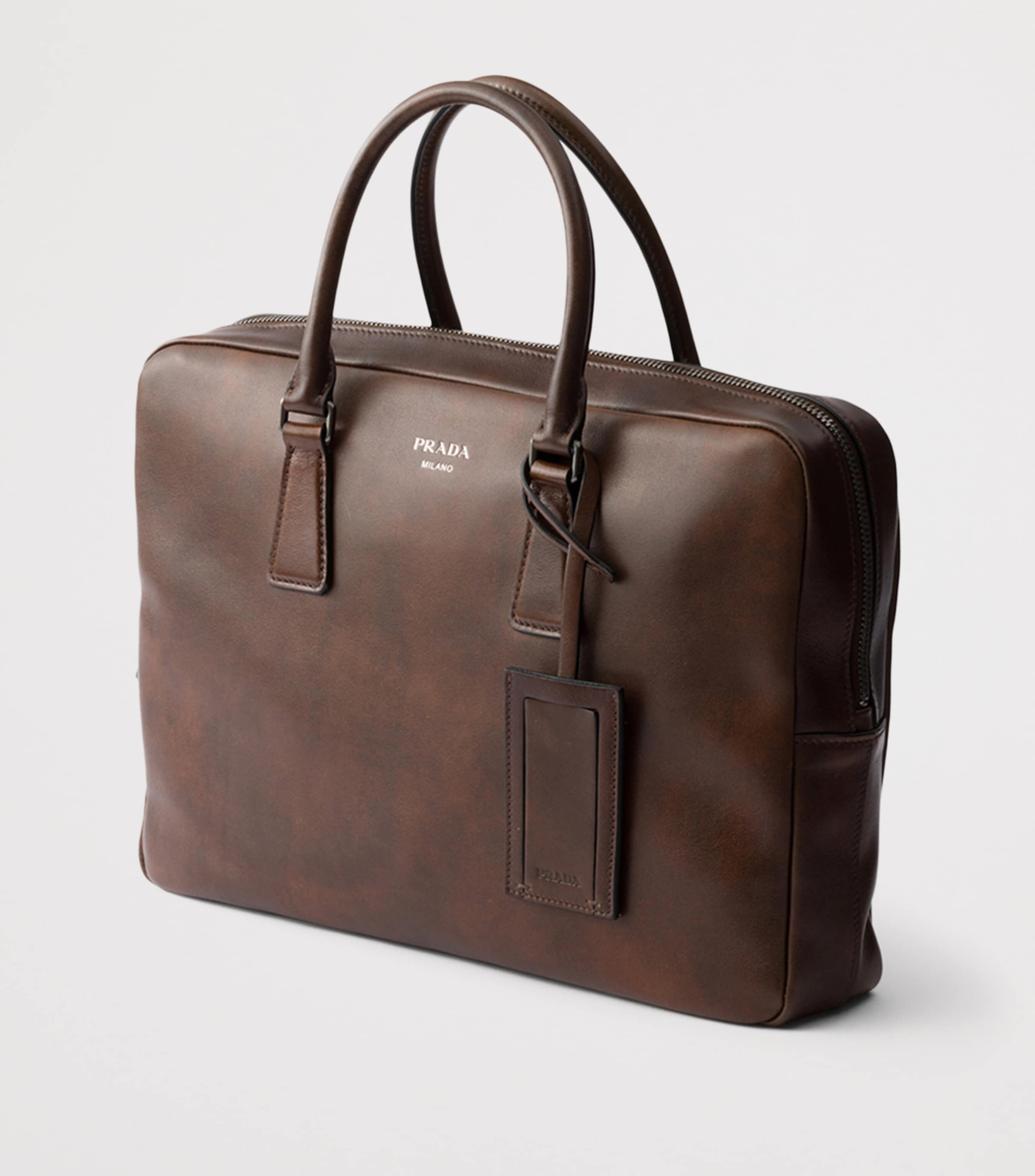 Prada Leather Logo Briefcase Brown Image 2