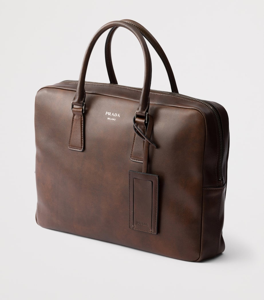 Prada Leather Logo Briefcase Brown Image 2
