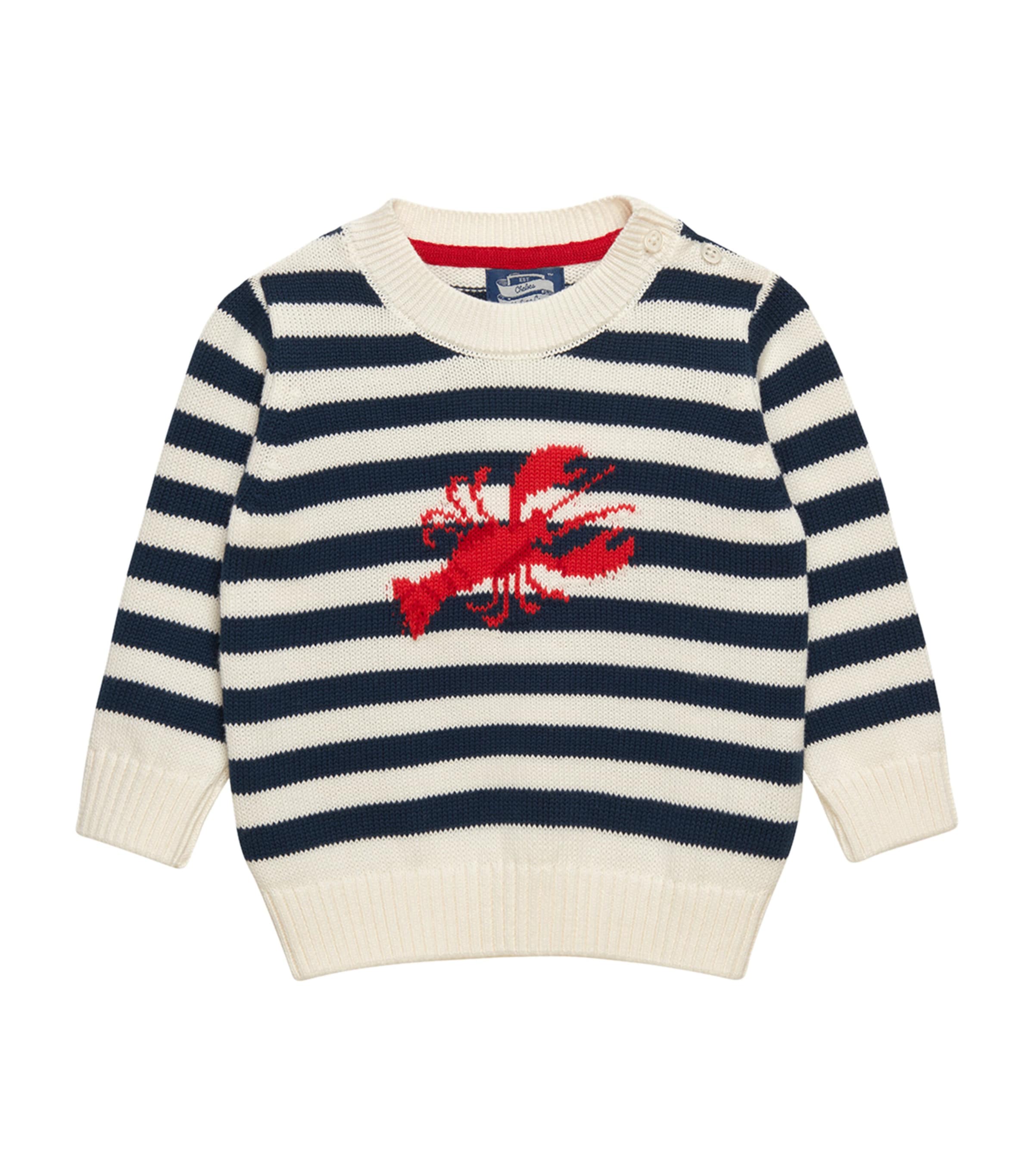 Trotters Cotton Stripe Lobster Sweater In Navy